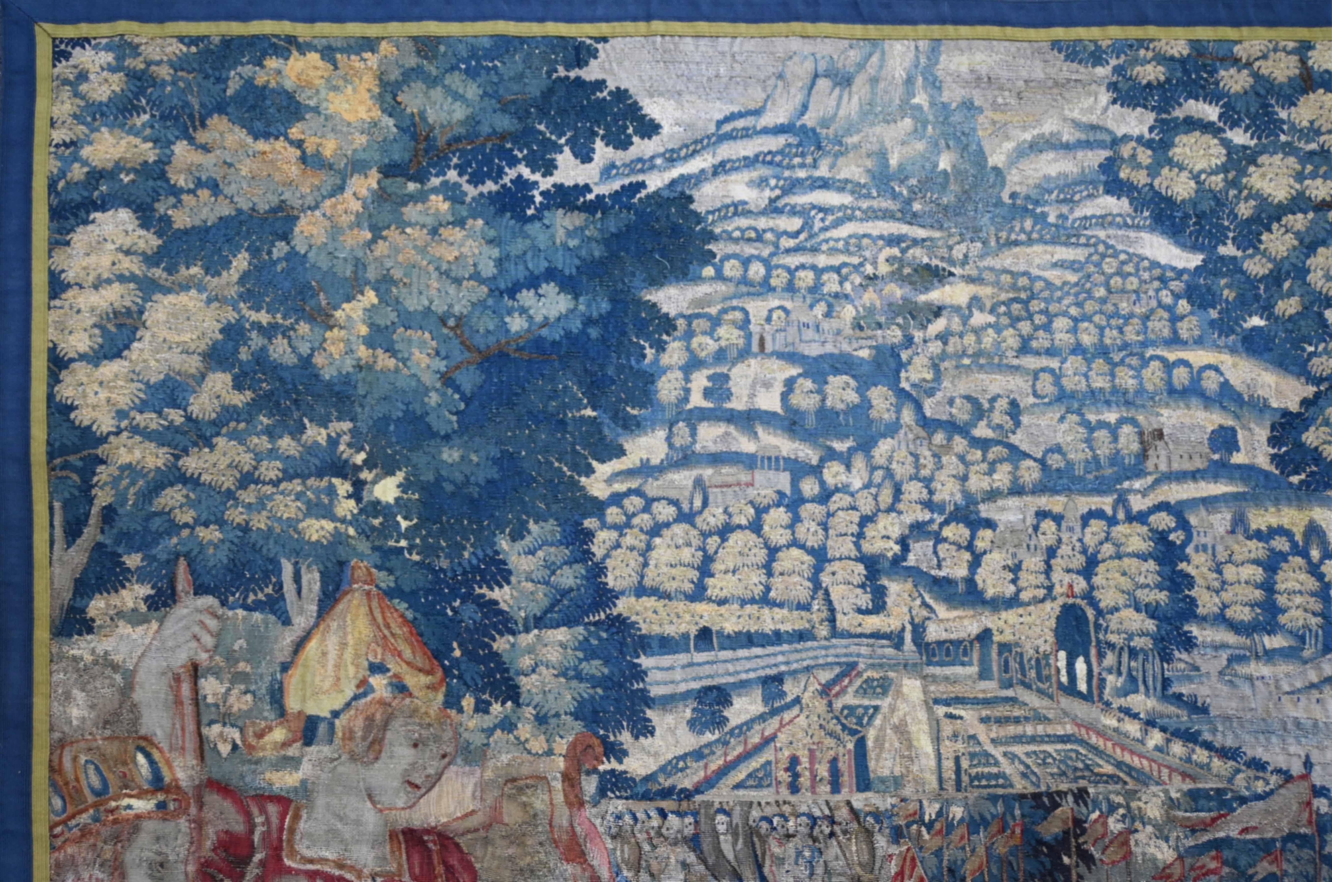 CIRCA 1590 Flämisch Brüssel Wandteppich Schloss König Heiliger Krieg Stunden Schwert Wolle Seide (Aubusson) im Angebot