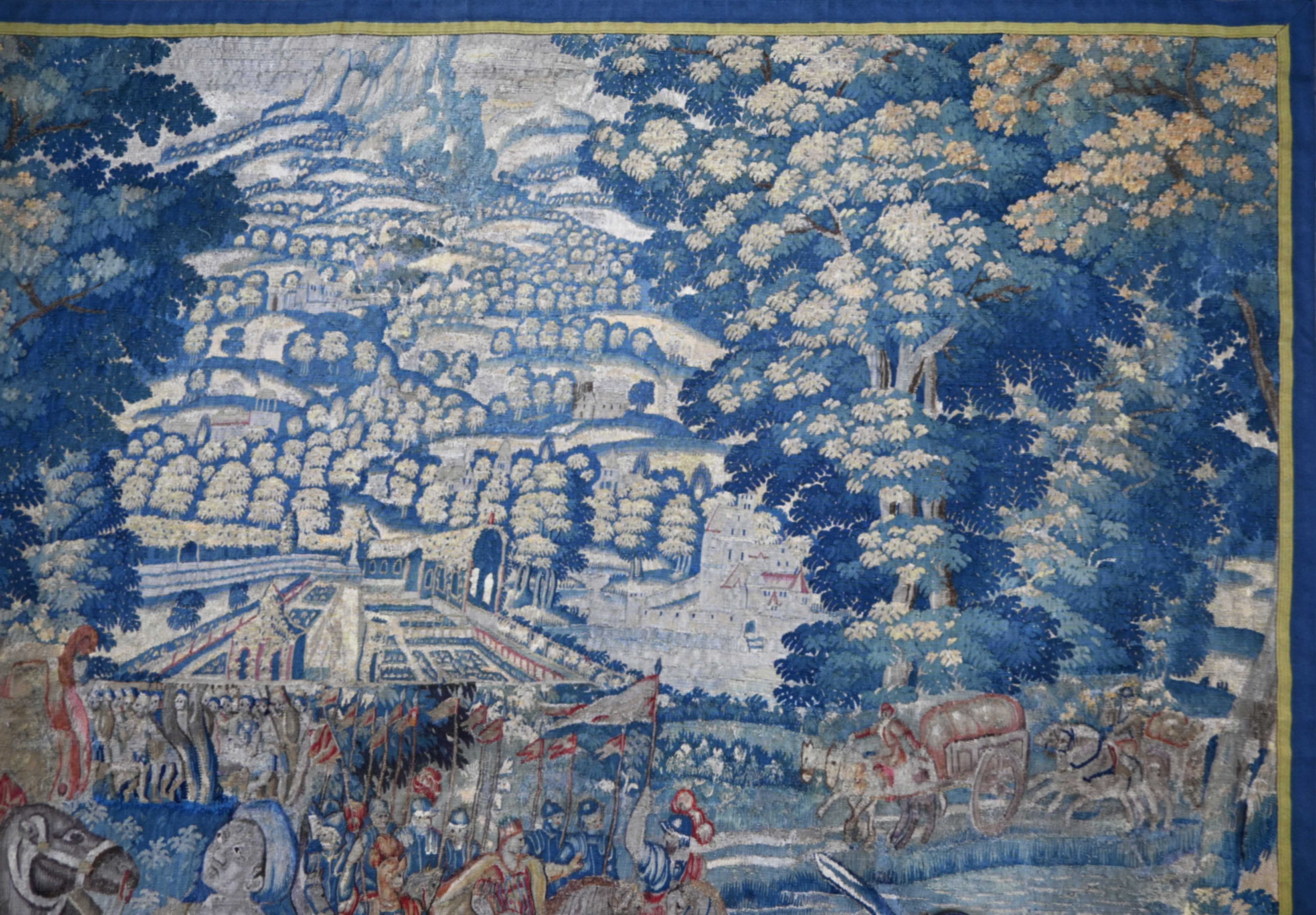 CIRCA 1590 Flämisch Brüssel Wandteppich Schloss König Heiliger Krieg Stunden Schwert Wolle Seide (Französisch) im Angebot