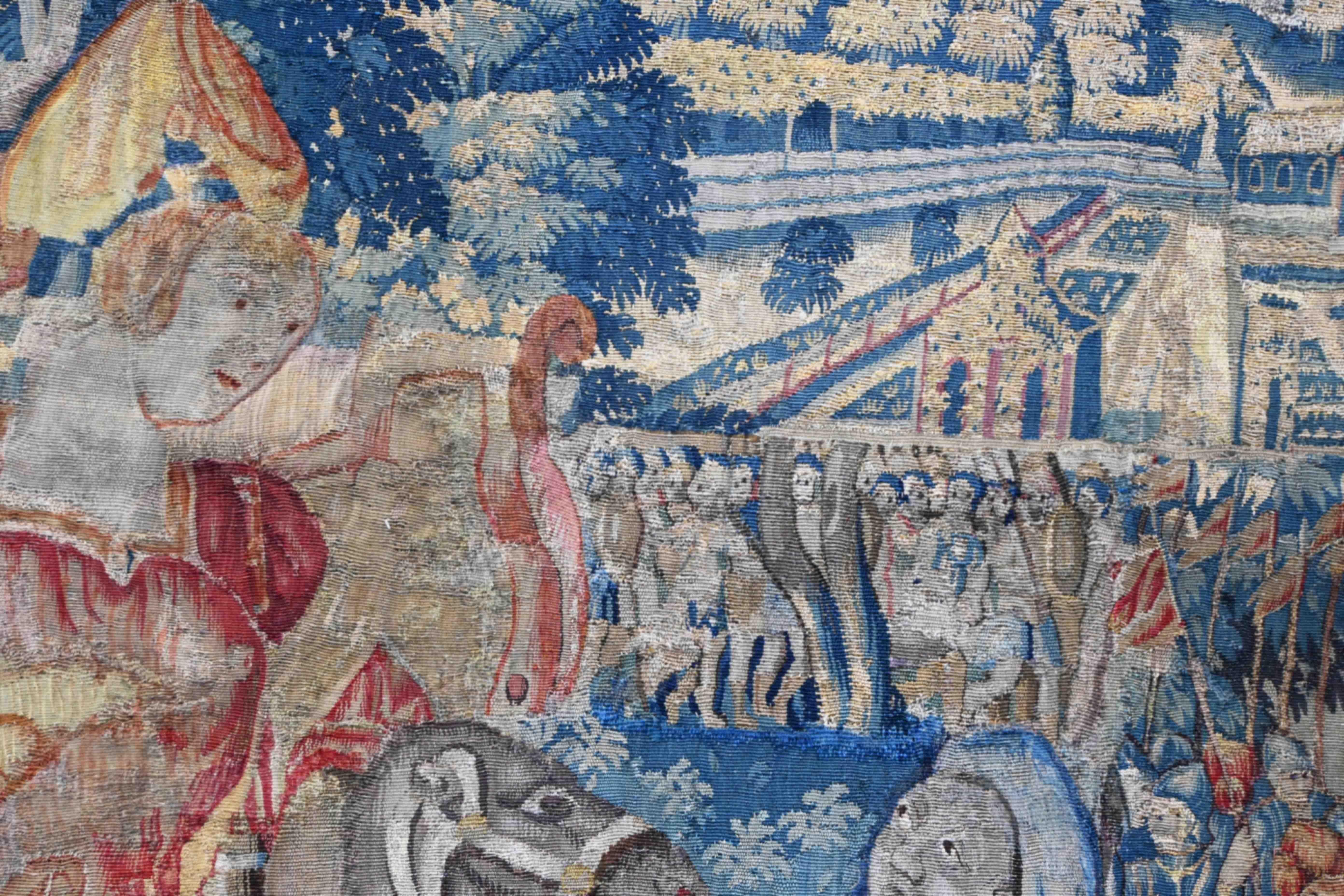 CIRCA 1590 Flämisch Brüssel Wandteppich Schloss König Heiliger Krieg Stunden Schwert Wolle Seide (Handgewebt) im Angebot