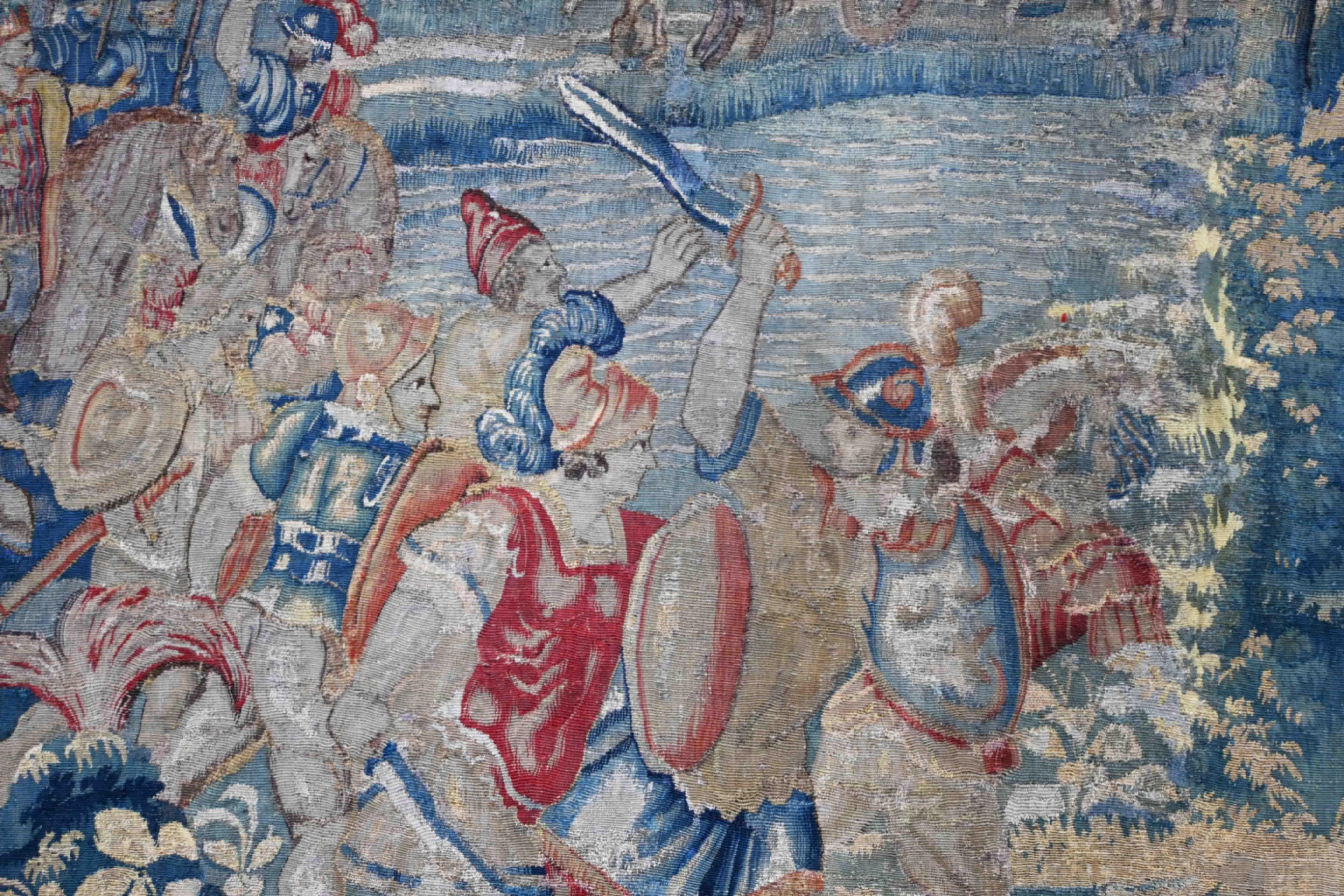 CIRCA 1590 Flämisch Brüssel Wandteppich Schloss König Heiliger Krieg Stunden Schwert Wolle Seide (18. Jahrhundert und früher) im Angebot