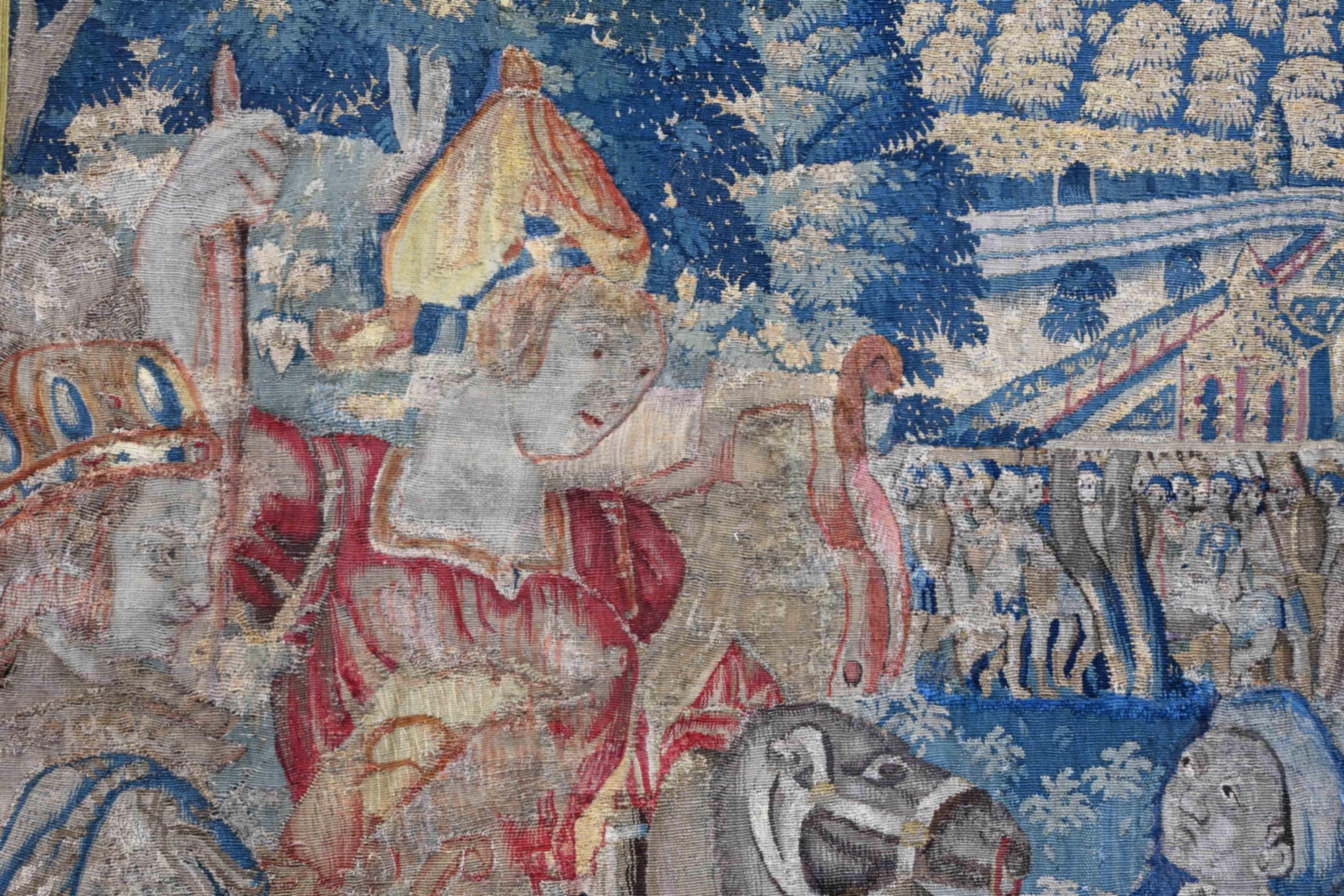 CIRCA 1590 Flämisch Brüssel Wandteppich Schloss König Heiliger Krieg Stunden Schwert Wolle Seide im Angebot 1