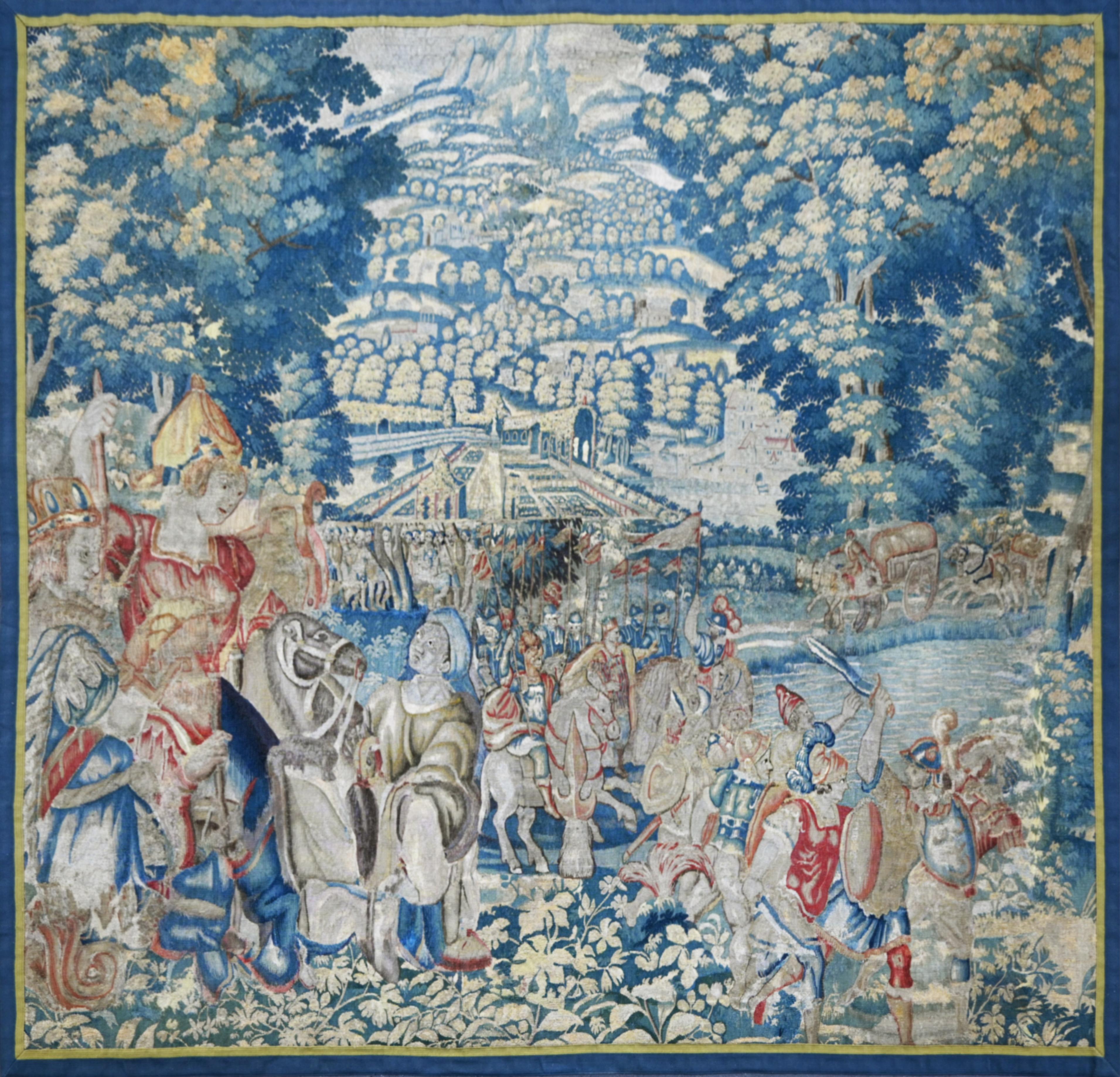 CIRCA 1590 Flämisch Brüssel Wandteppich Schloss König Heiliger Krieg Stunden Schwert Wolle Seide im Angebot 2