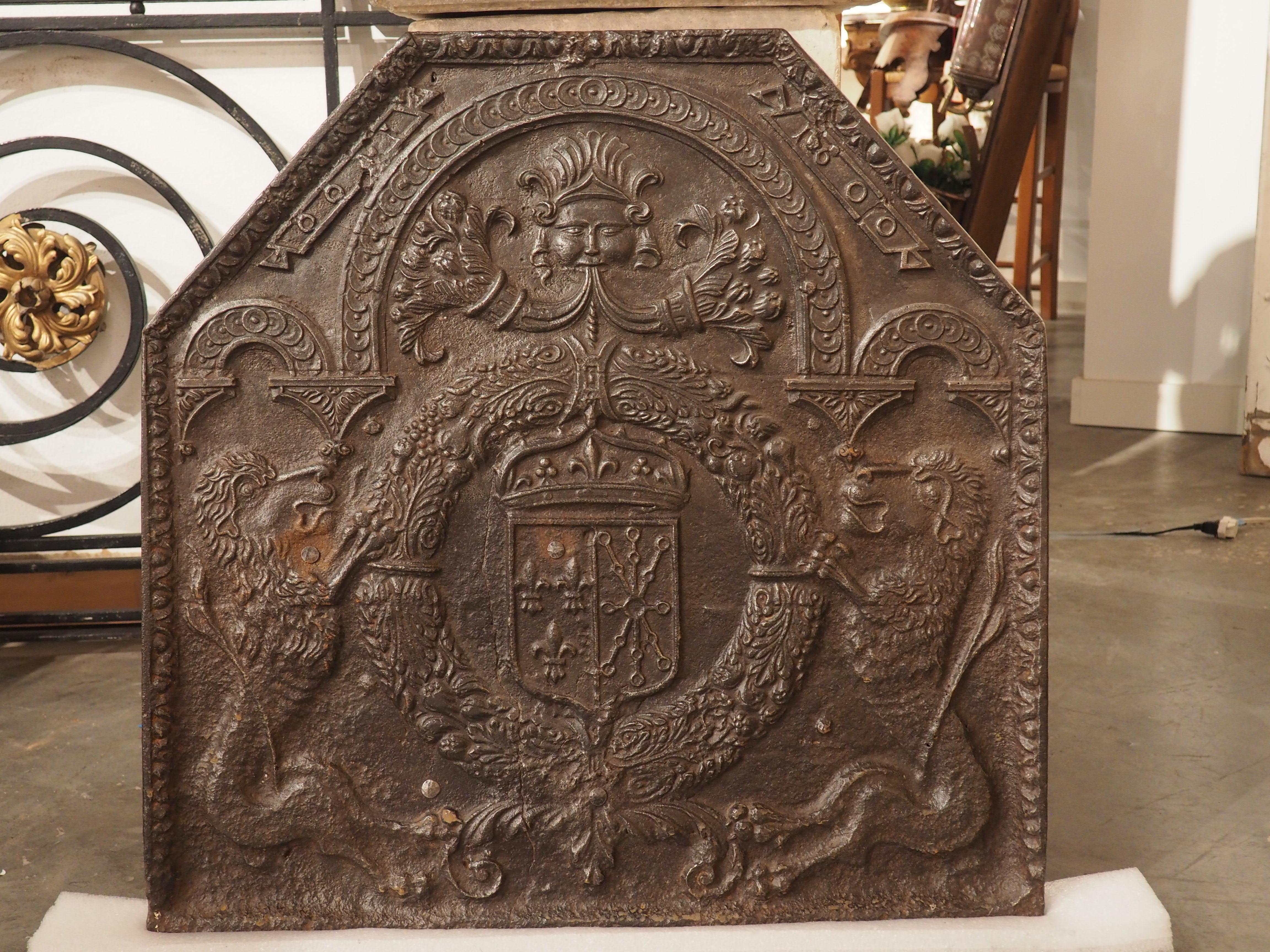 Circa 1600 French Cast Iron Fireback, the Coat of Arms of King Henry IV For Sale 11
