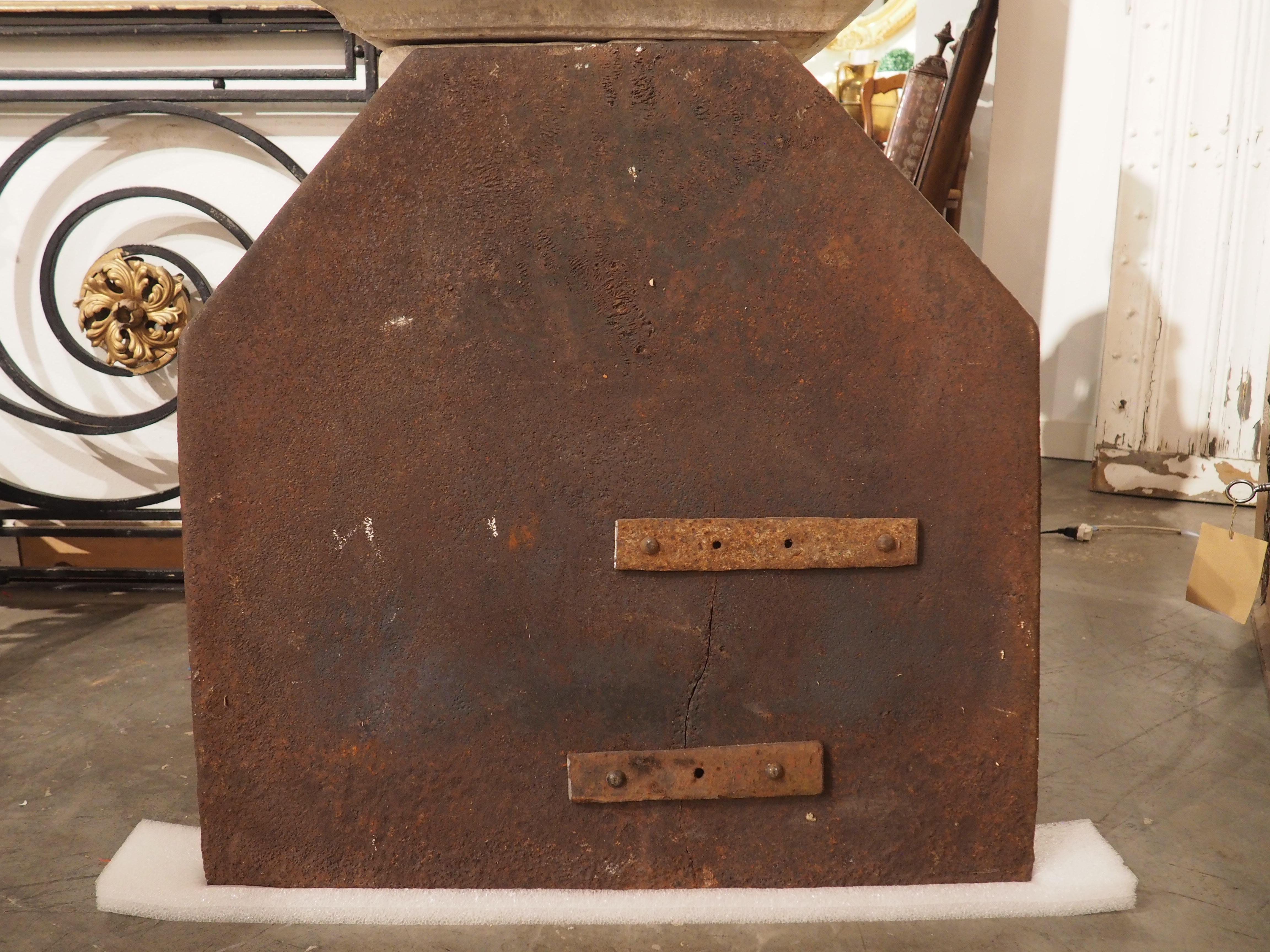 First used about 450-500 years ago to reflect and disperse heat from the fireplace, firebacks are often cast in iron in proportion to the size of the fireplace. Based on its size, this fireback, which is from circa 1600, would have most likely been
