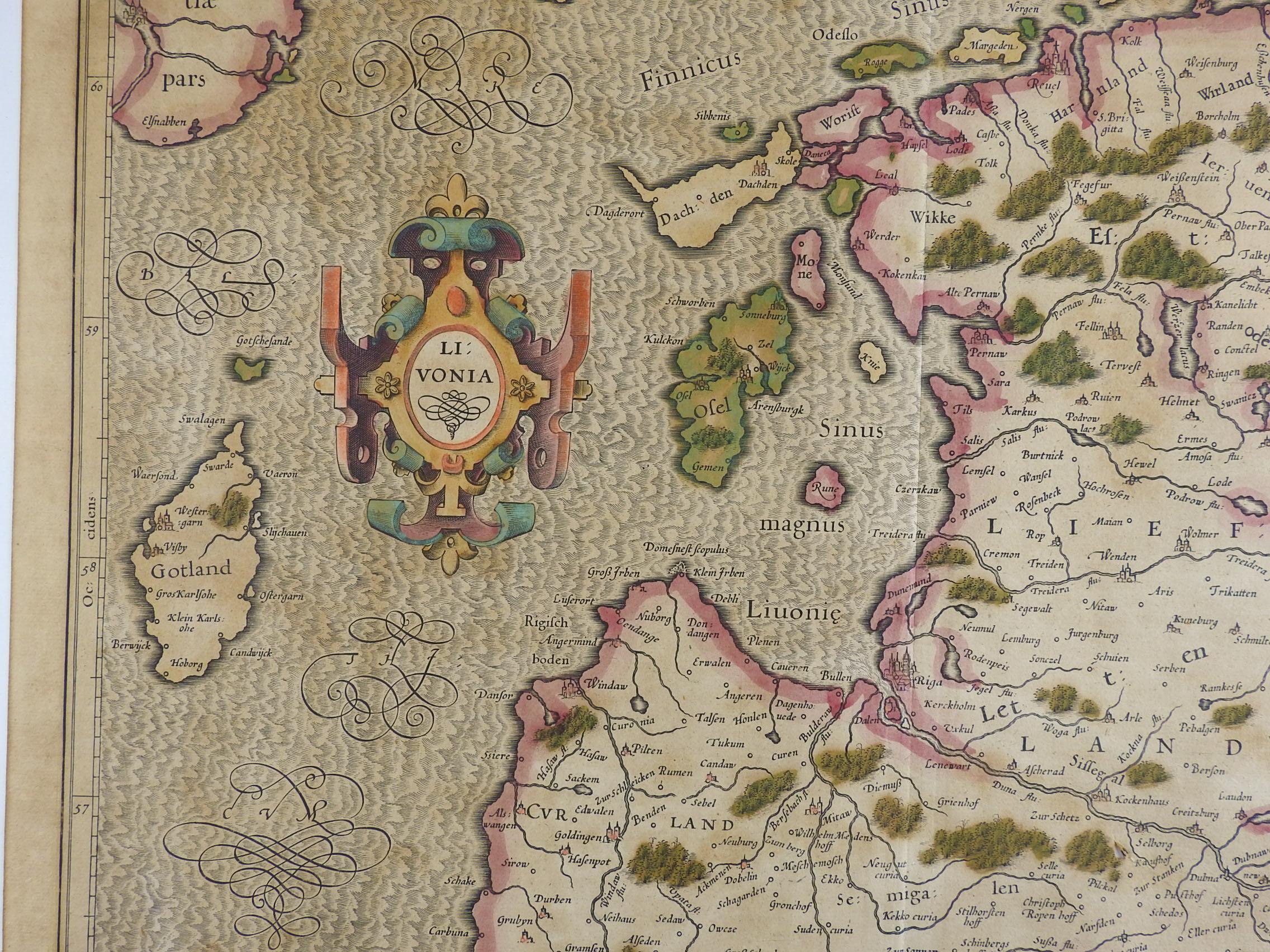 Dutch Circa 1620 Map of Livonia Baltic States For Sale