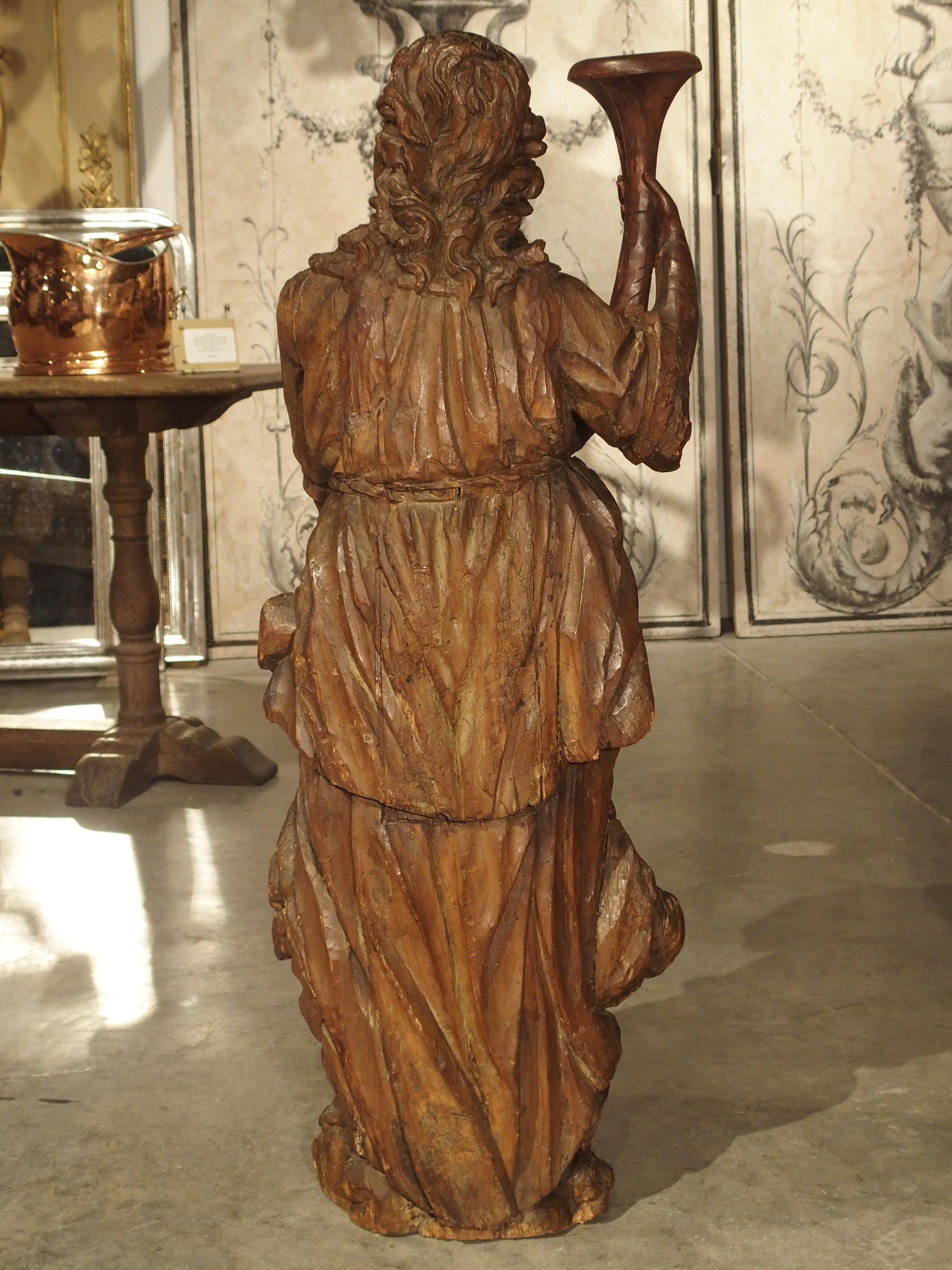 Circa 1650 Carved Hardwood Cornucopia Statue and Candle Holder from Italy For Sale 5