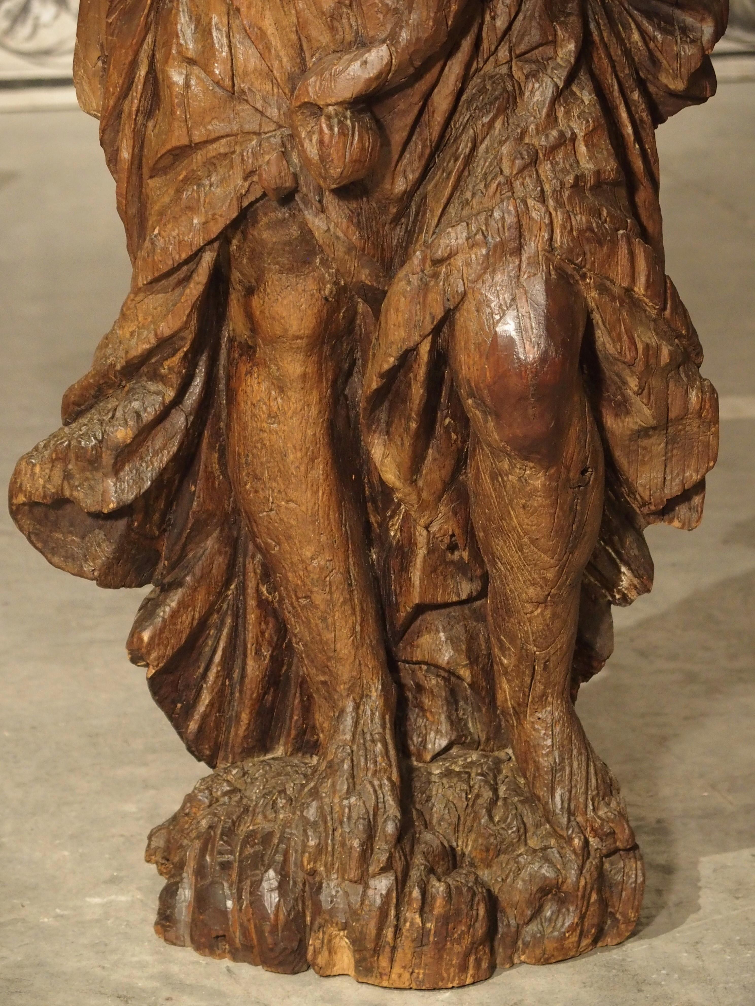Circa 1650 Carved Hardwood Cornucopia Statue and Candle Holder from Italy For Sale 1