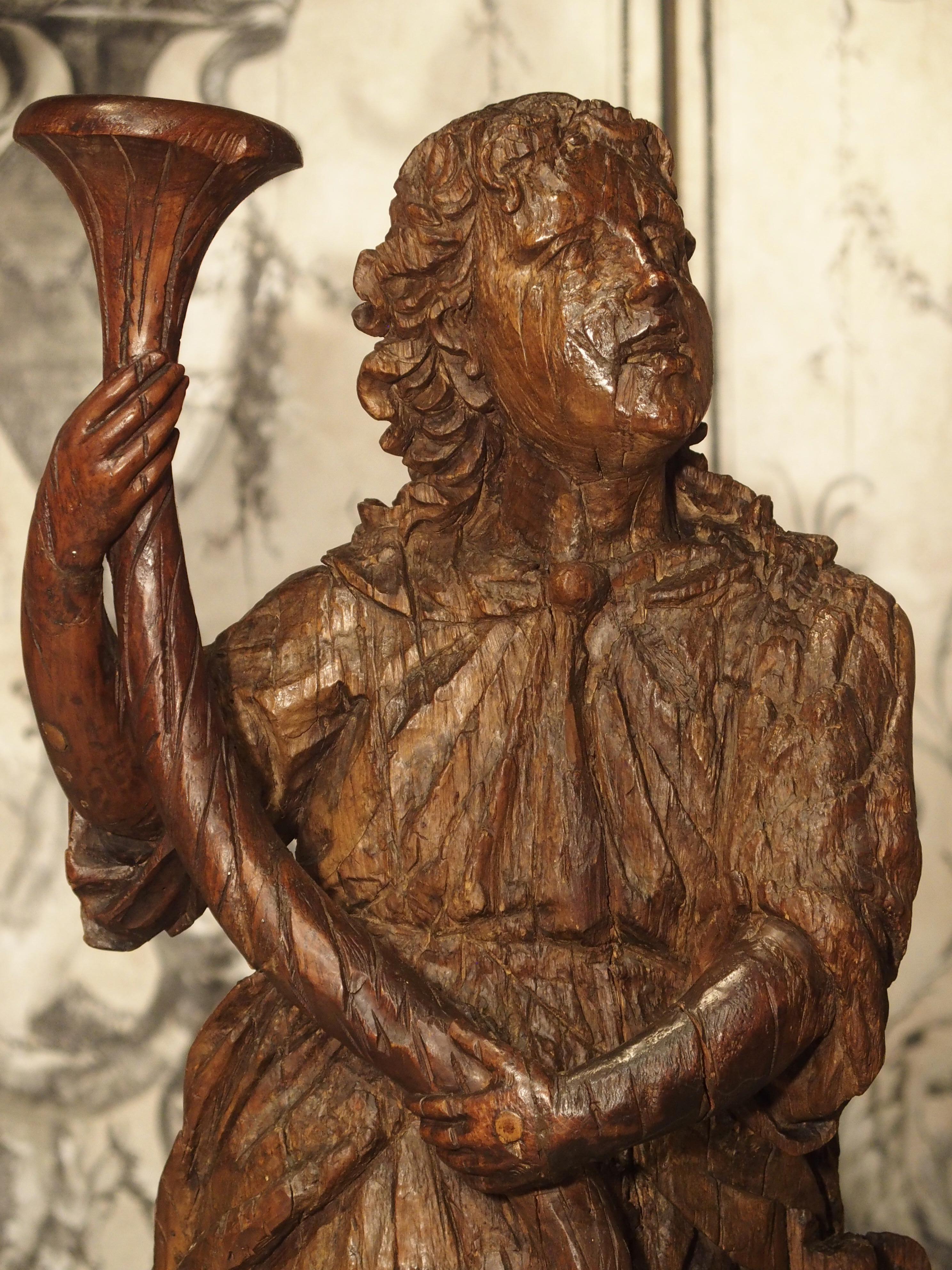 Circa 1650 Carved Hardwood Cornucopia Statue and Candle Holder from Italy For Sale 2