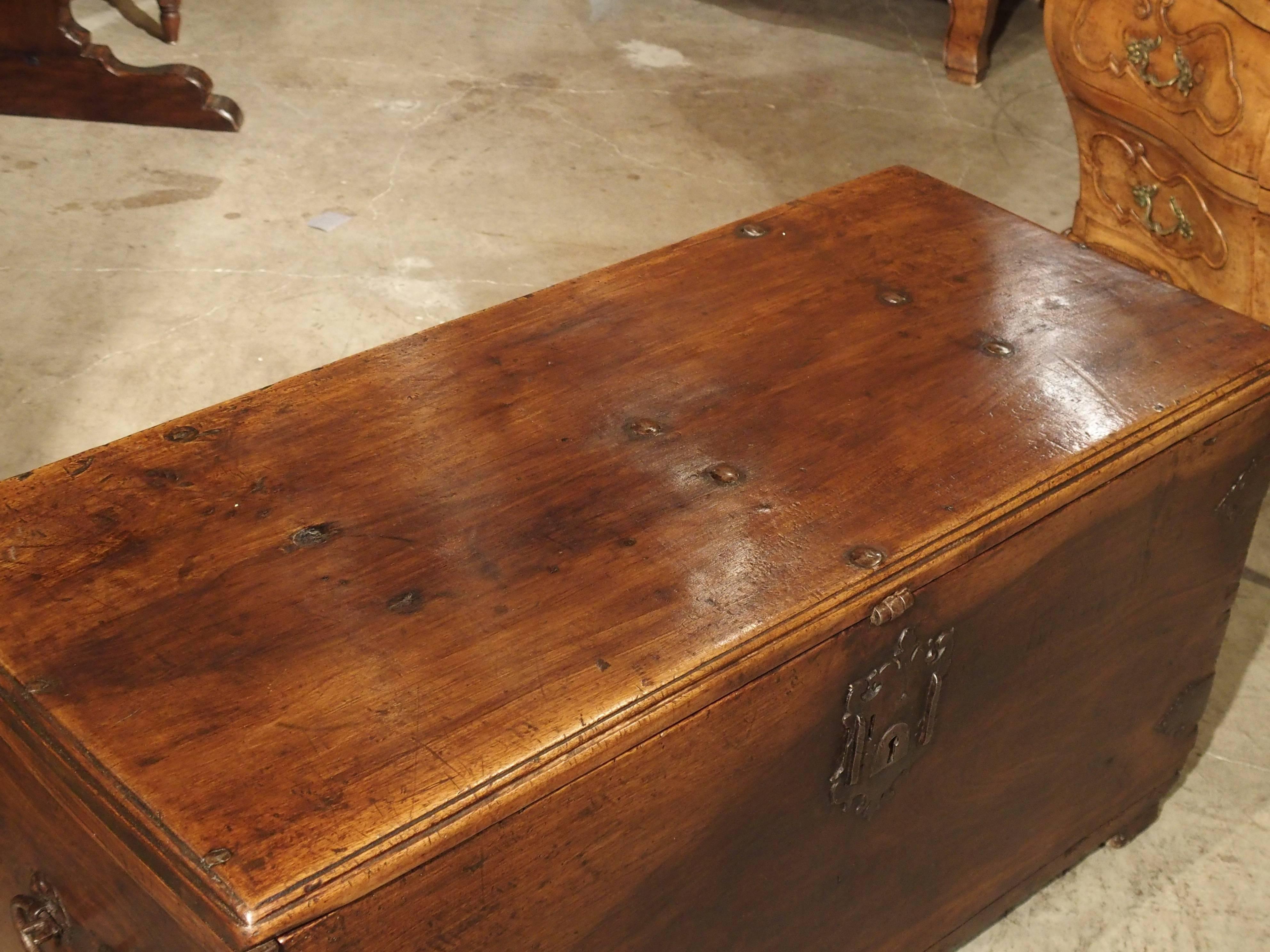 Wrought Iron Walnut Wood Trunk from Spain, circa 1650