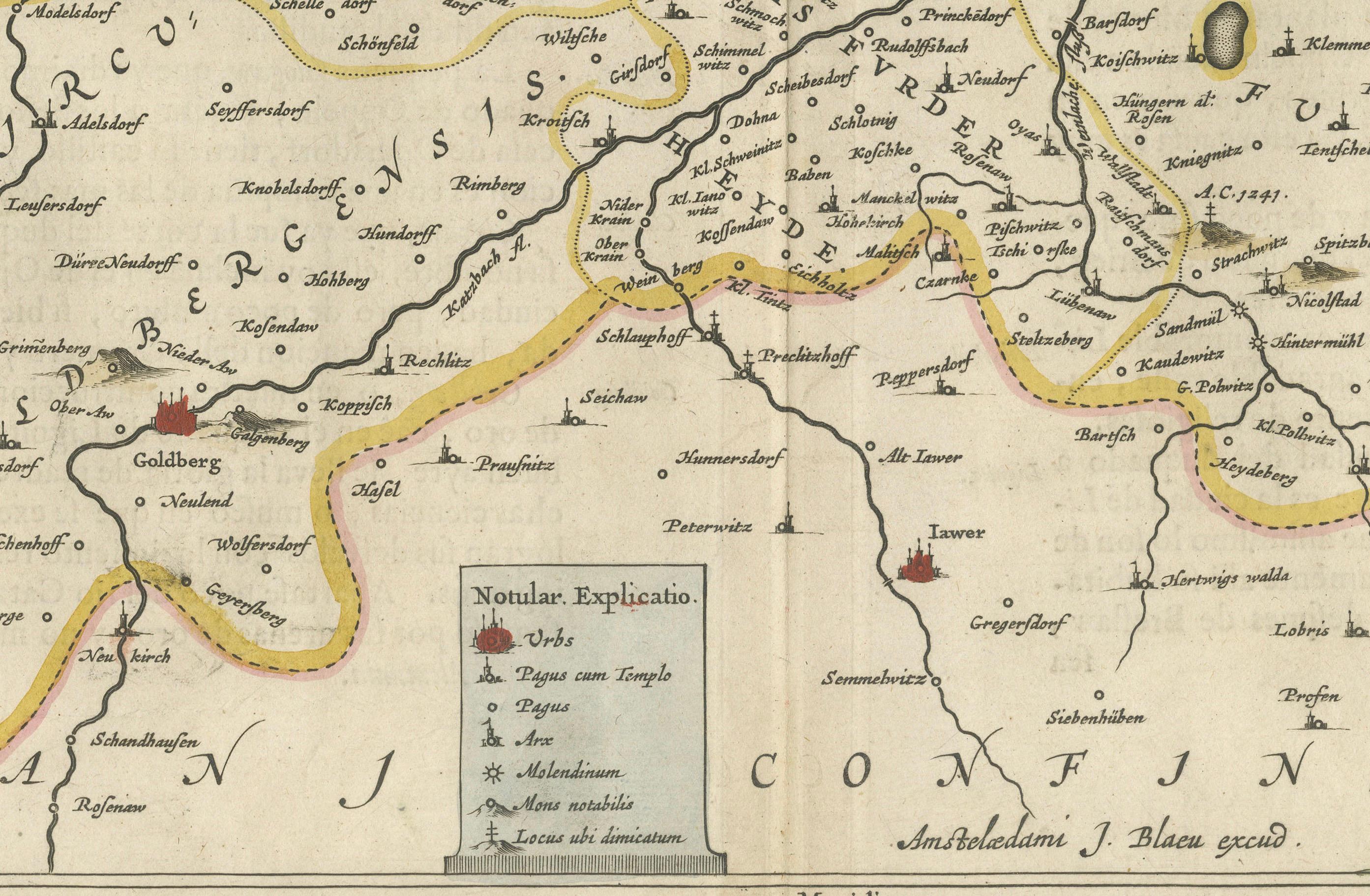 Circa 1659 Johannes Blaeu Map: Ducatus Silesiae Ligniciensis, Legnica Region In Good Condition For Sale In Langweer, NL