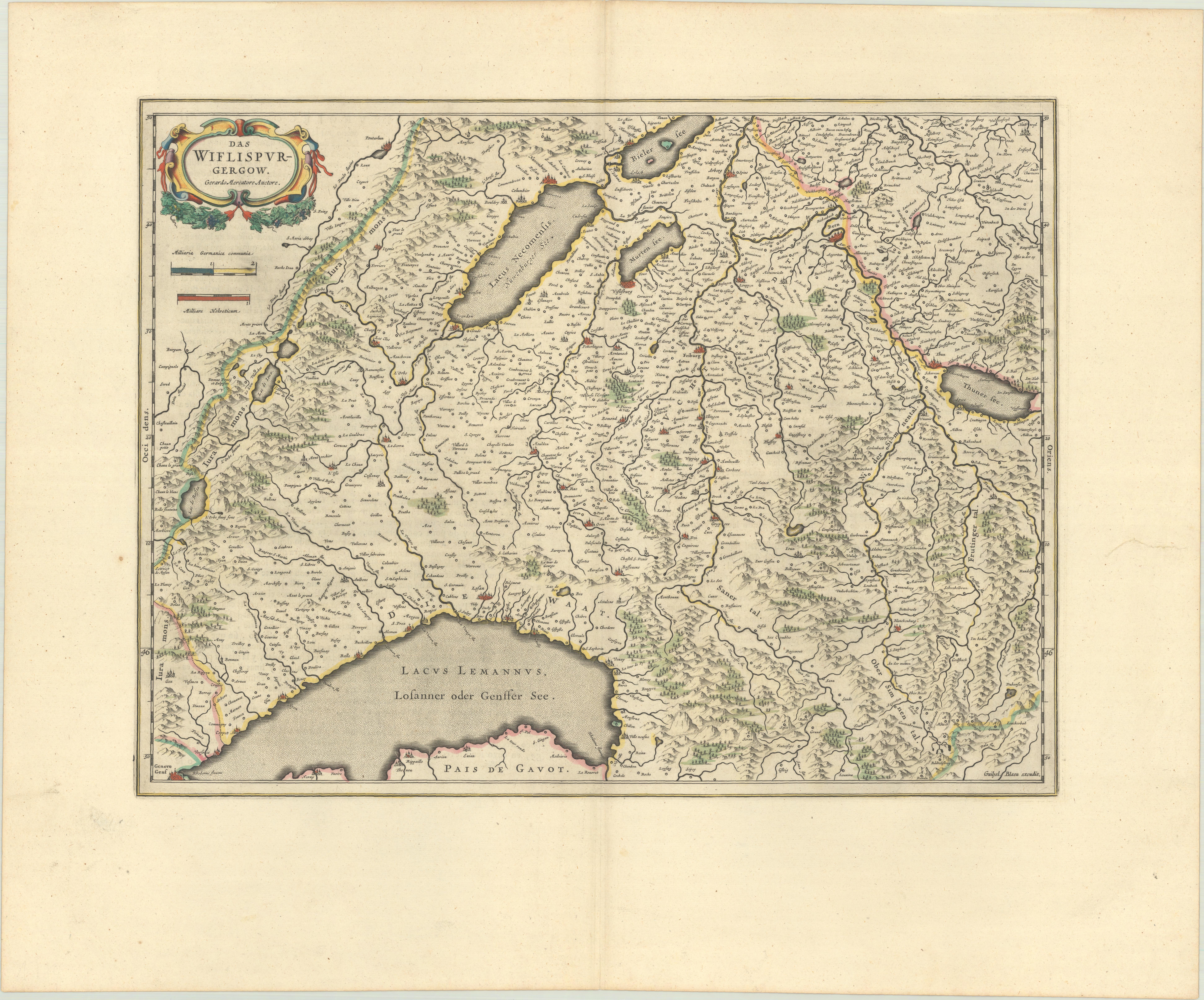 Circa 1659 Willem Blaeu Map: Southwestern Switzerland with Geneva & Lakes

This detailed map from circa 1659 by Willem Blaeu, titled 