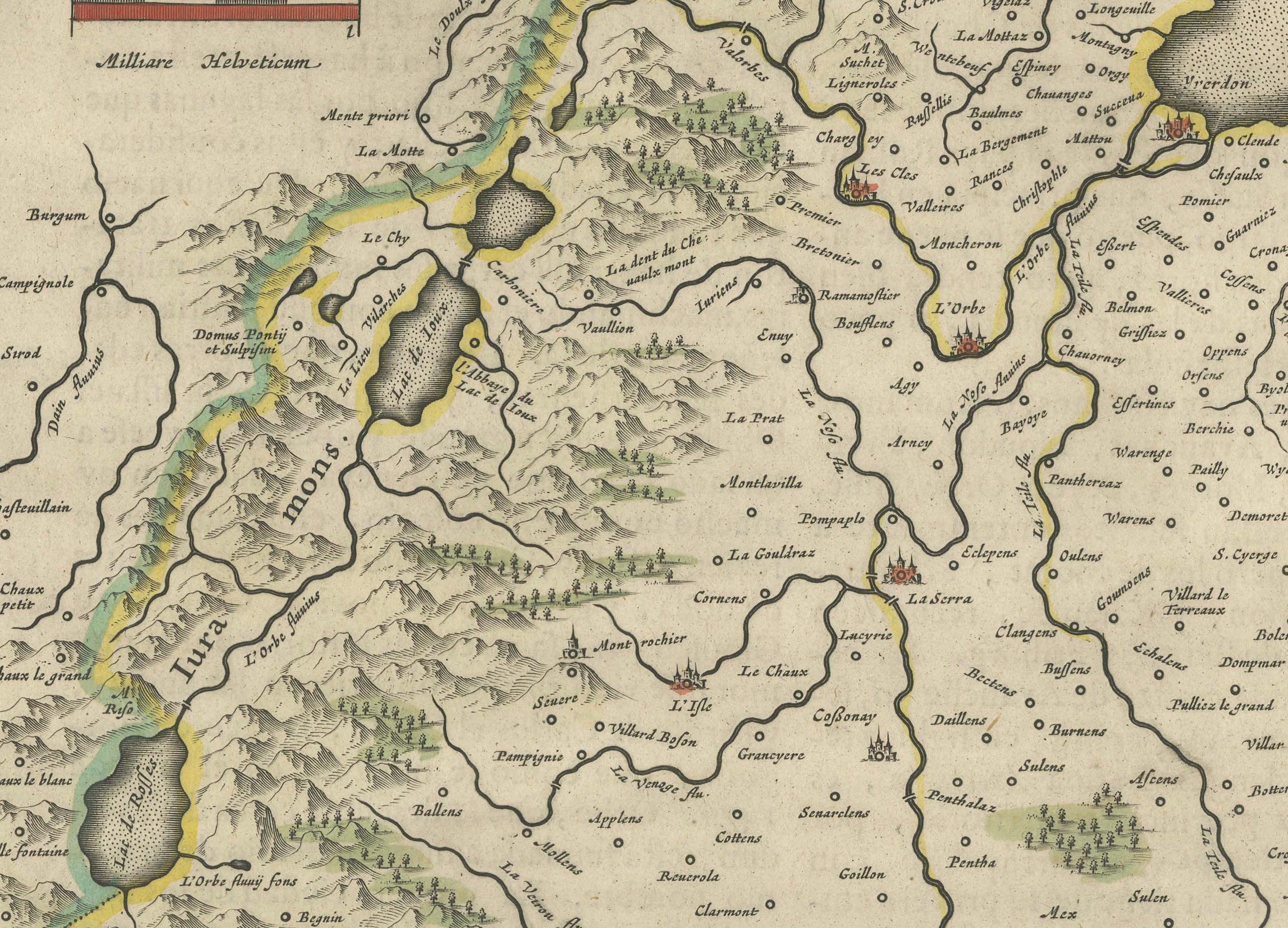 Circa 1659 Willem Blaeu Map: Southwestern Switzerland with Geneva & Lakes In Good Condition For Sale In Langweer, NL