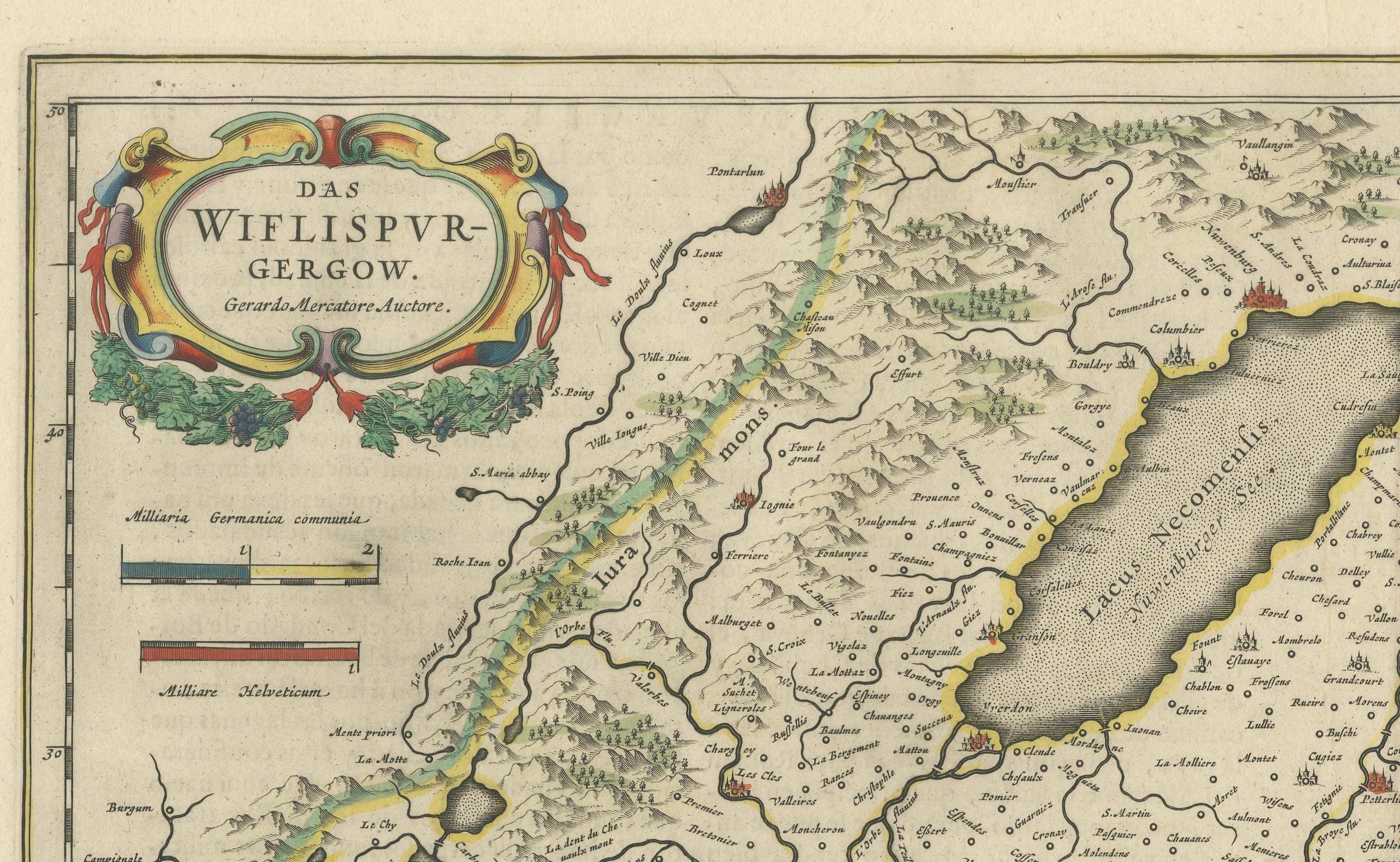 Mid-17th Century Circa 1659 Willem Blaeu Map: Southwestern Switzerland with Geneva & Lakes For Sale
