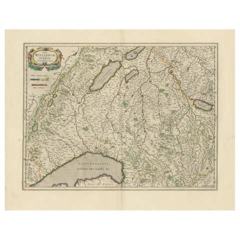 Circa 1659 Willem Blaeu Map: Southwestern Switzerland with Geneva & Lakes