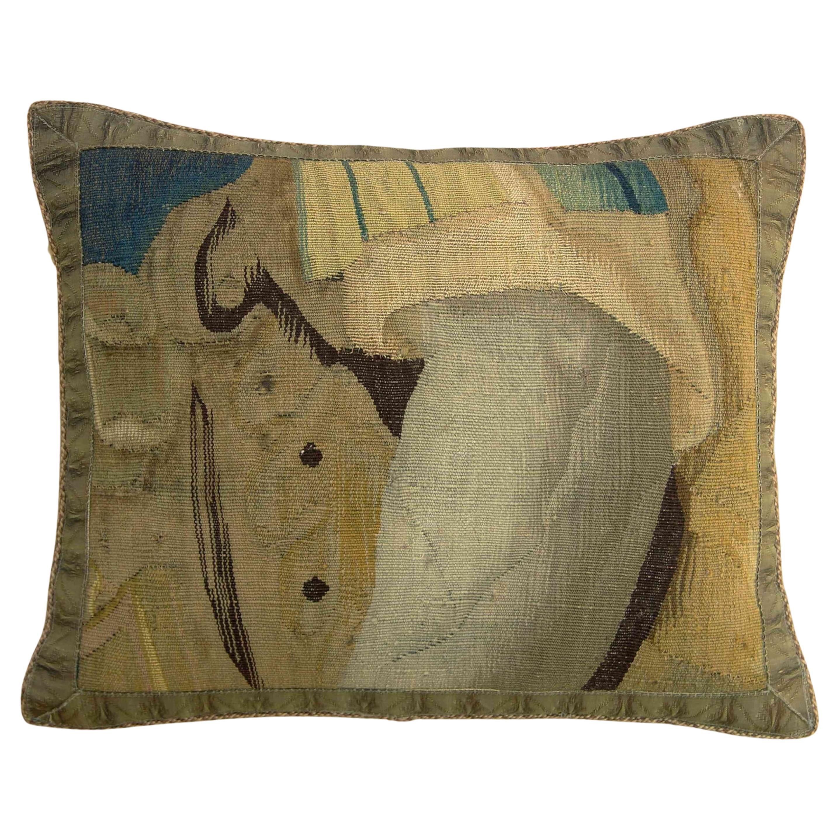 Circa 1660 Antique Flemish Tapestry Pillow For Sale