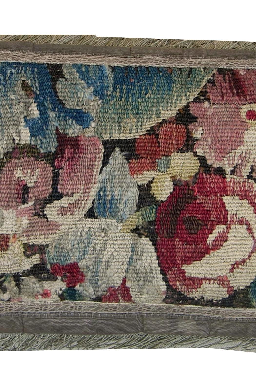 Unknown Circa 1670 Antique Brussels Baroque Tapestry Pillow For Sale