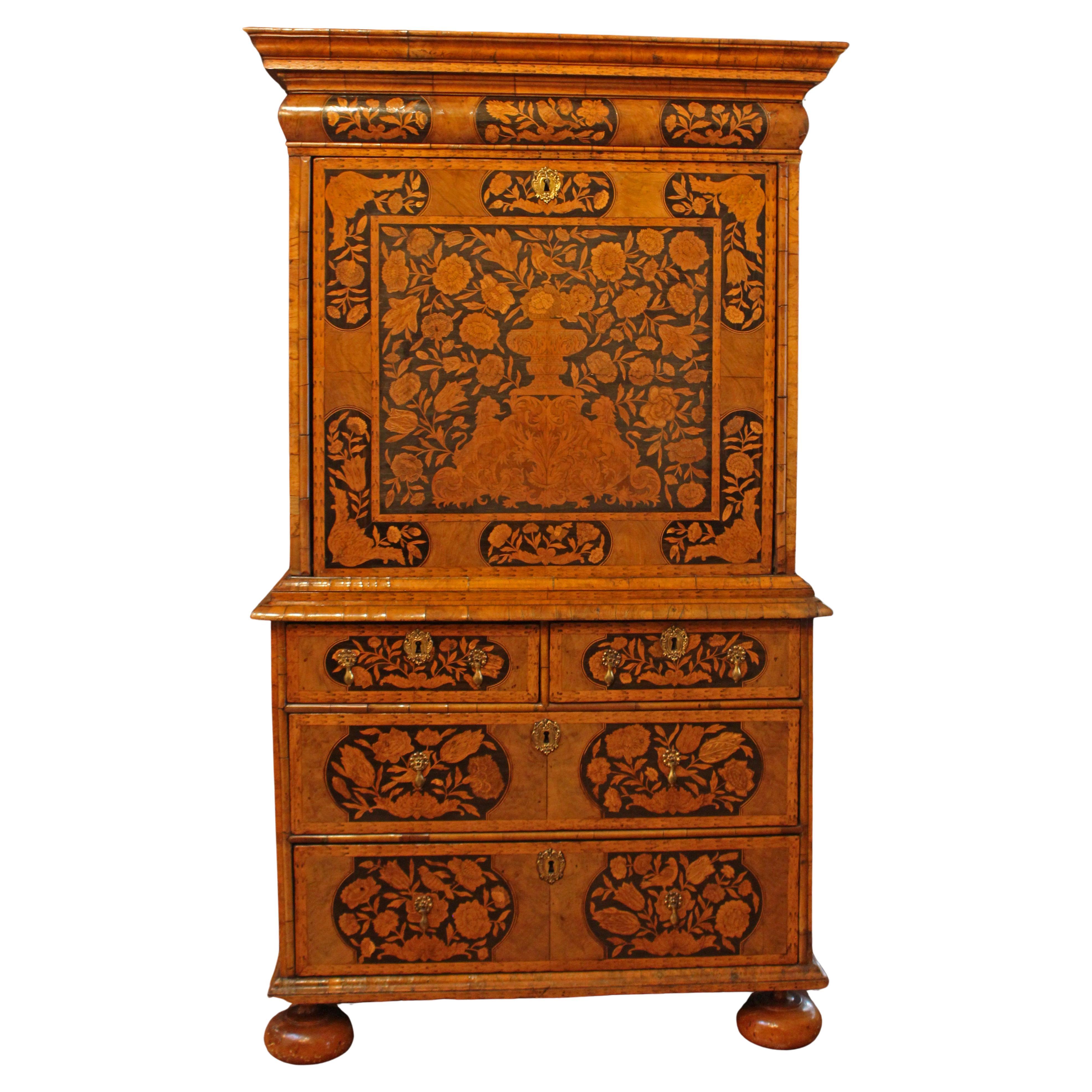 Circa 1680, William & Mary Period, English Walnut & Inlaid Escritoire