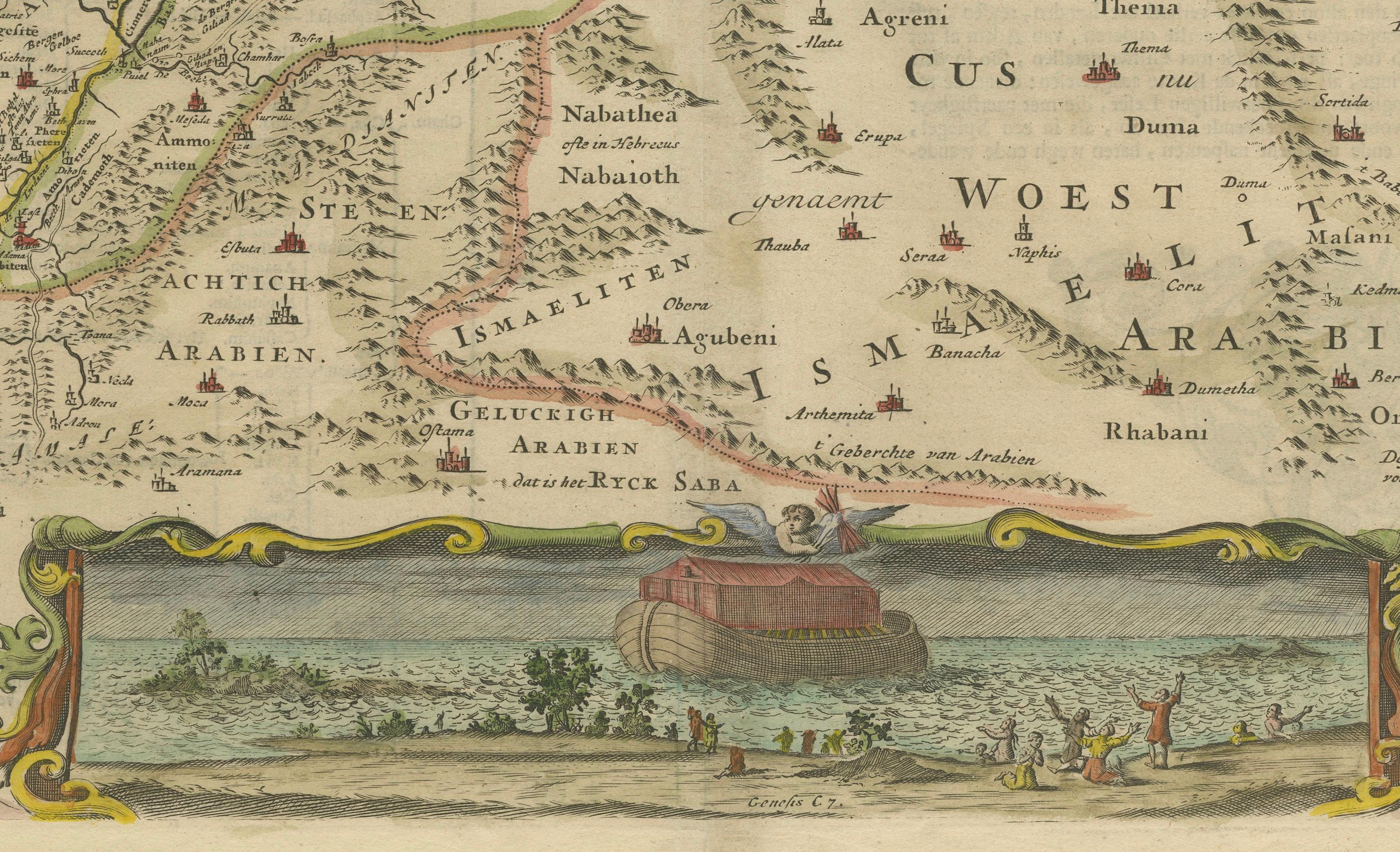 Gravé Carte de Daniel Stoopendaal datant de 1686 : Sites bibliques du Paradis à Canaan en vente