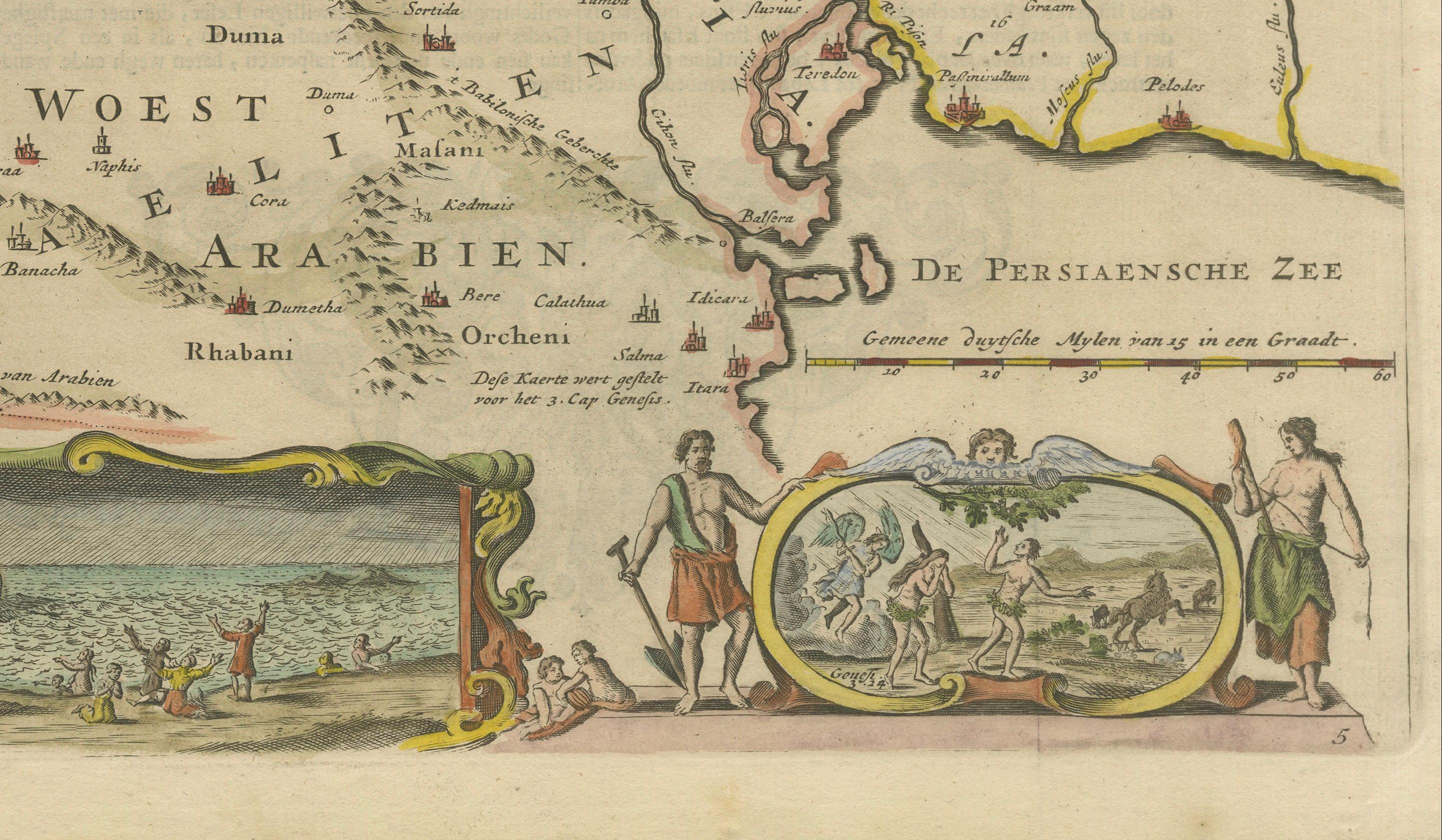 Carte de Daniel Stoopendaal datant de 1686 : Sites bibliques du Paradis à Canaan Bon état - En vente à Langweer, NL