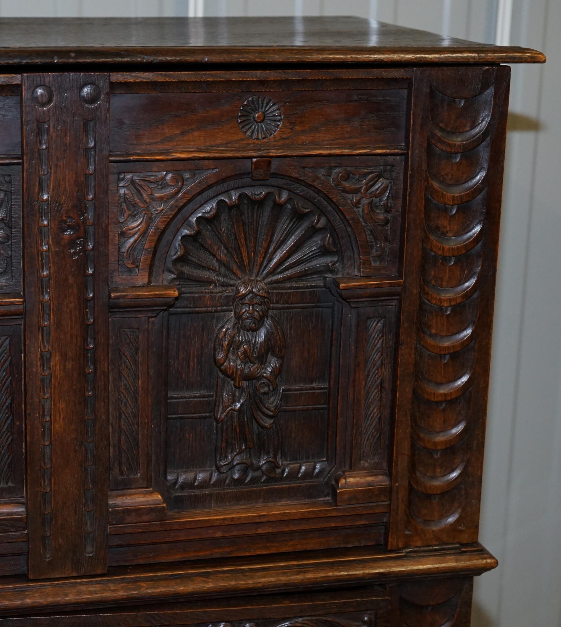 English Oak Hand Carved Gothic Jacobean Style Large Cupboard Bureau