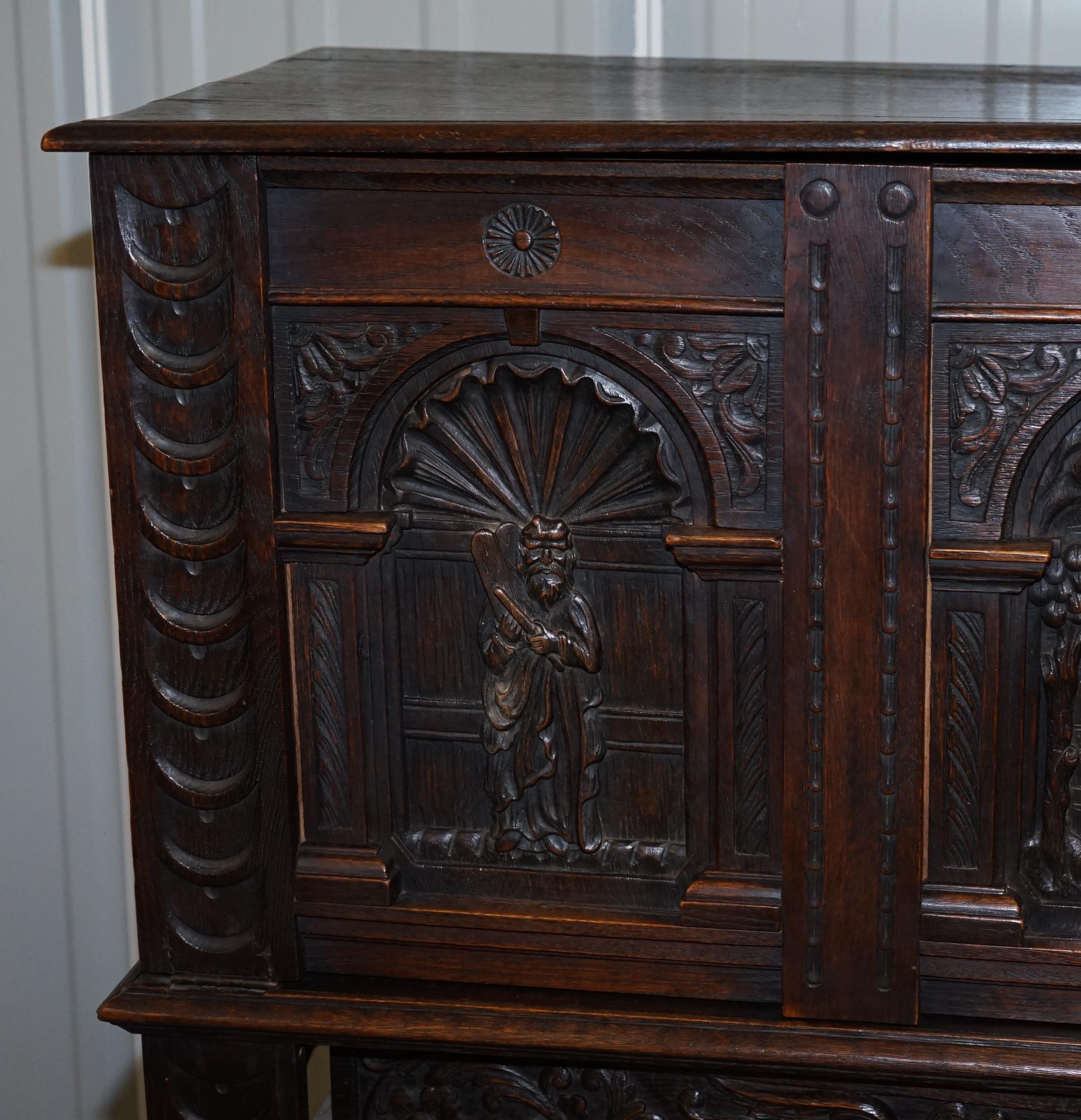 English Oak Hand Carved Gothic Jacobean Style Large Cupboard Bureau