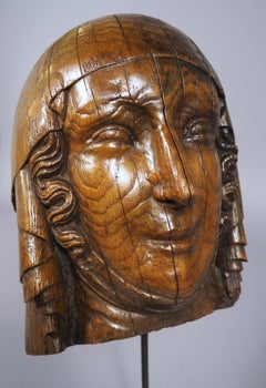 Circa 1700 Iron Mounted Carved French Oak Bust of a Woman