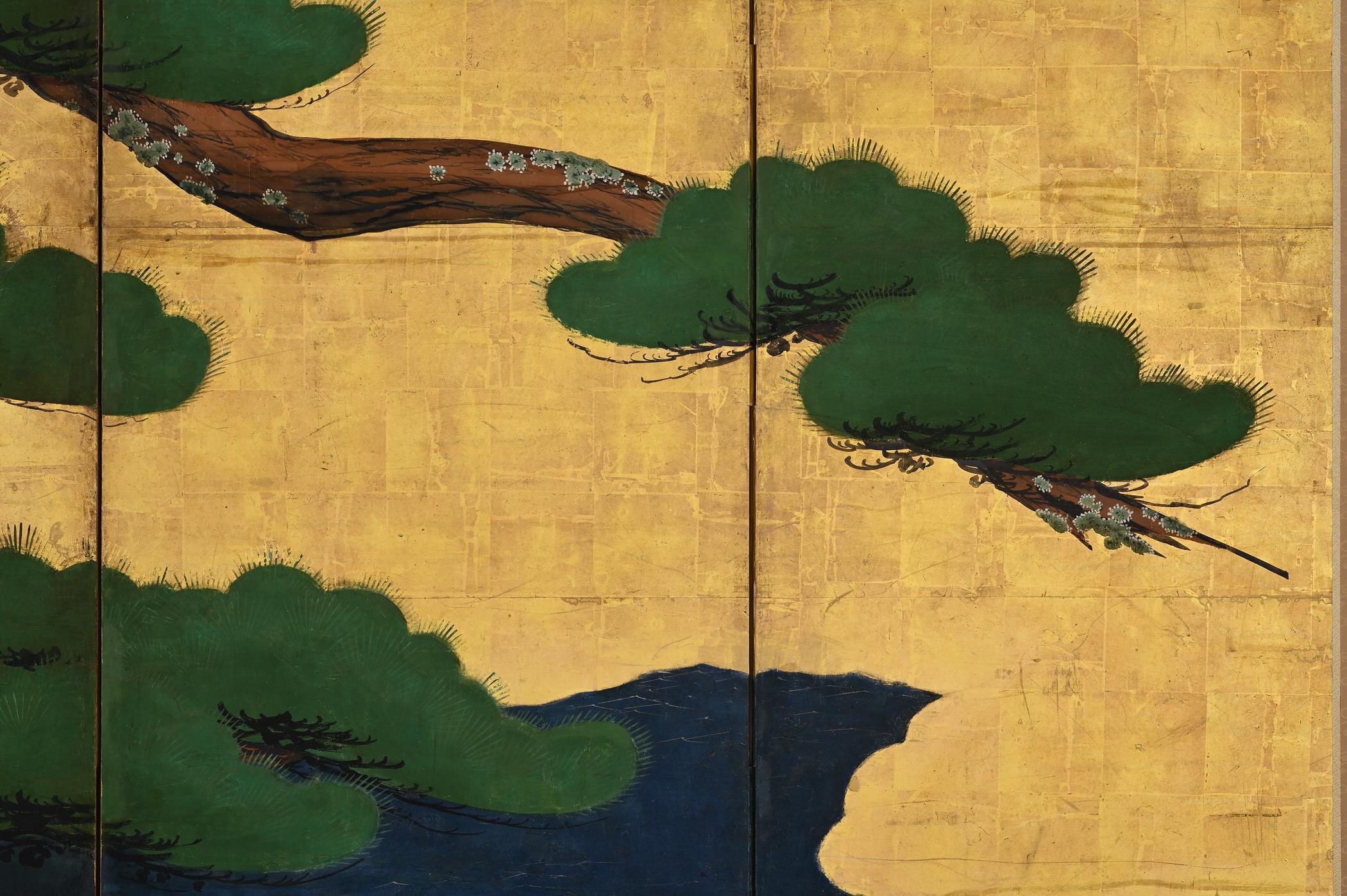 Paire de paravents japonais datant d'environ 1700, grues et pins, école Kano de Kyoto en vente 2