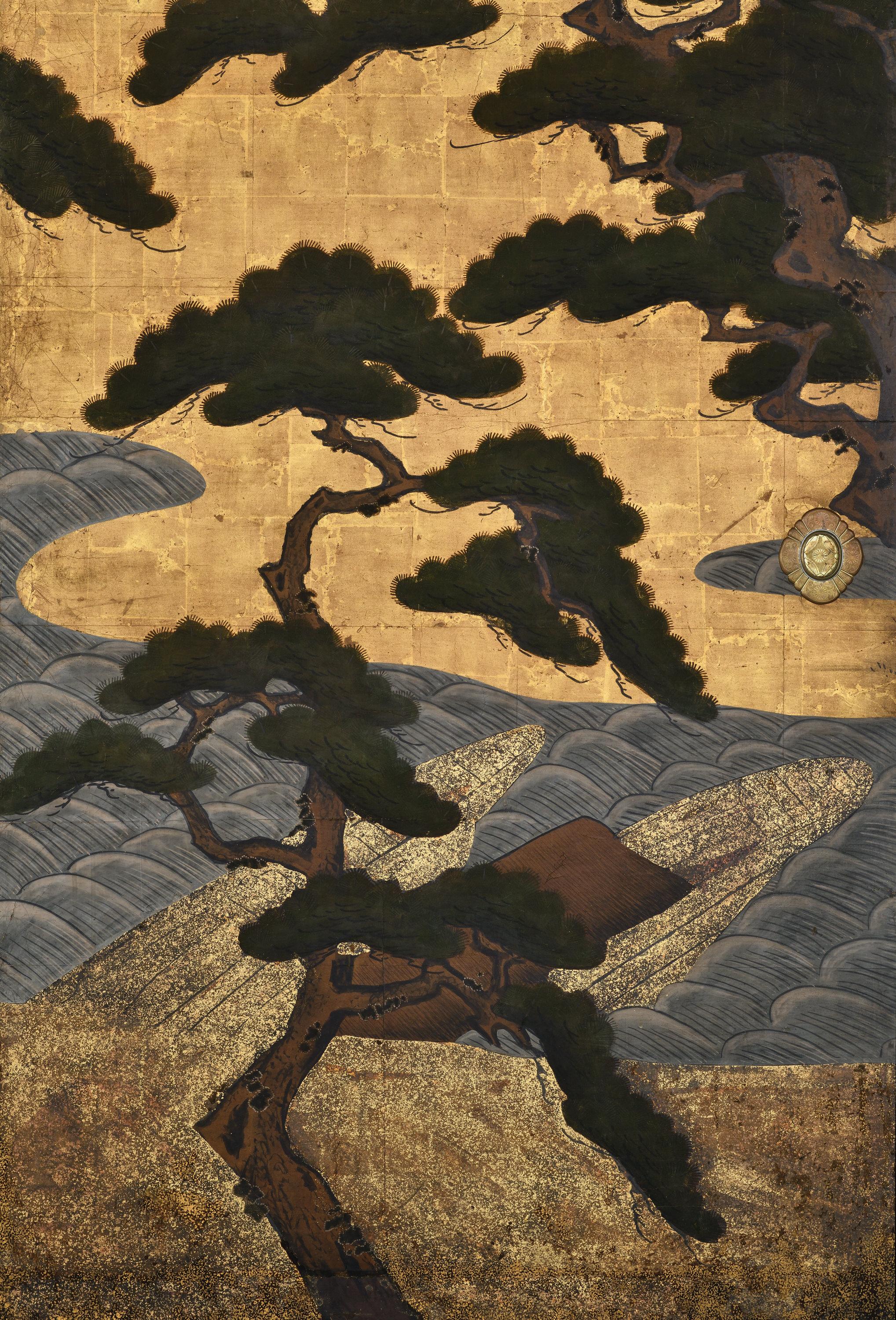 Japonais Ensemble de portes coulissantes japonaises (Fusuma) datant de 1700. The Pine Trees on the Seashore (Les pins au bord de la mer). en vente
