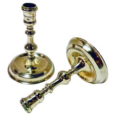 Circa 1710-20 French Baroque Cast Brass Chamber Candlesticks