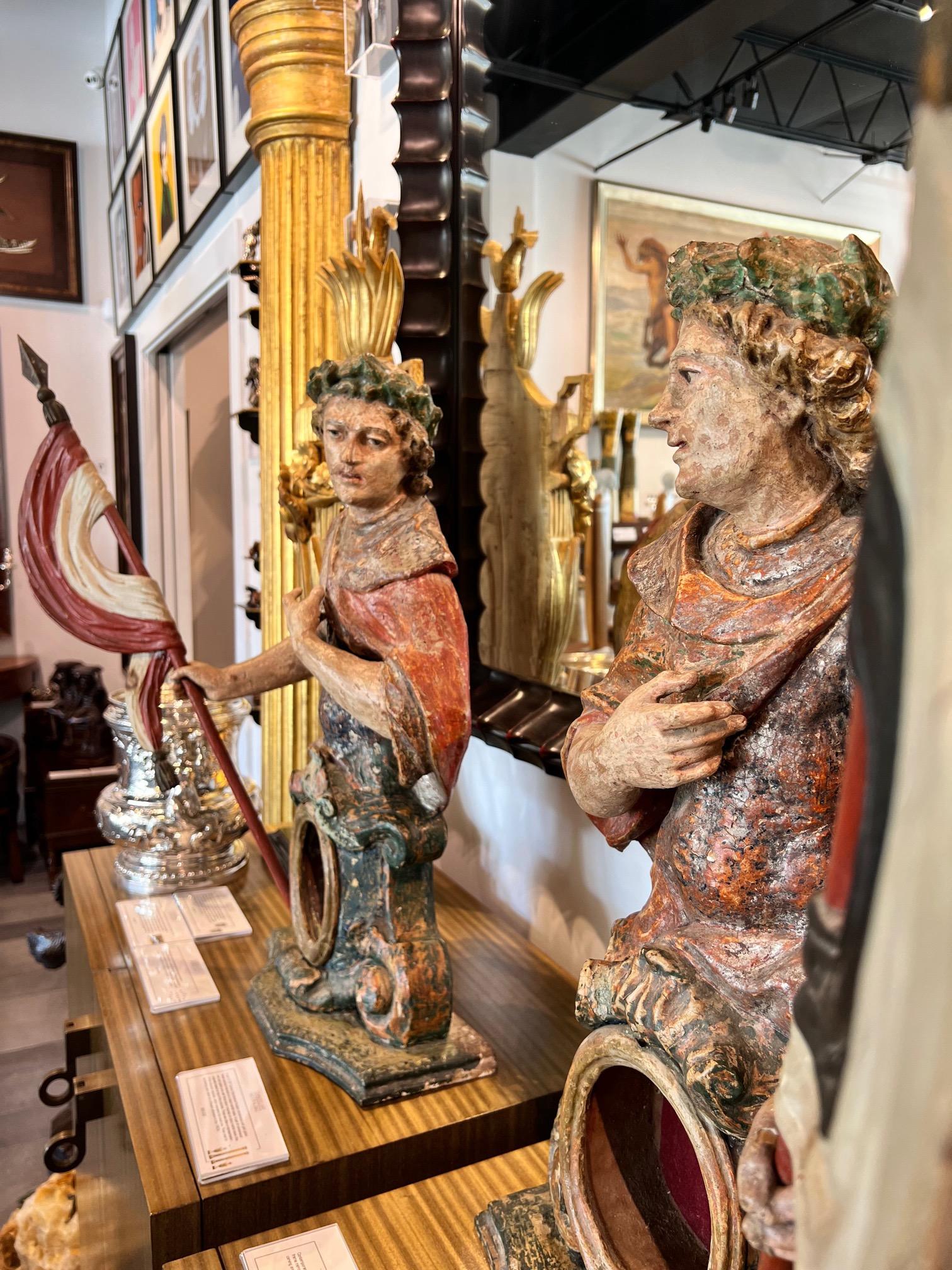 Circa 1717–1780, Hand-carved Wood and Polychrome Saints Cosmas and Damian For Sale 1