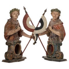 Circa 1717–1780, Hand-carved Wood and Polychrome Saints Cosmas and Damian