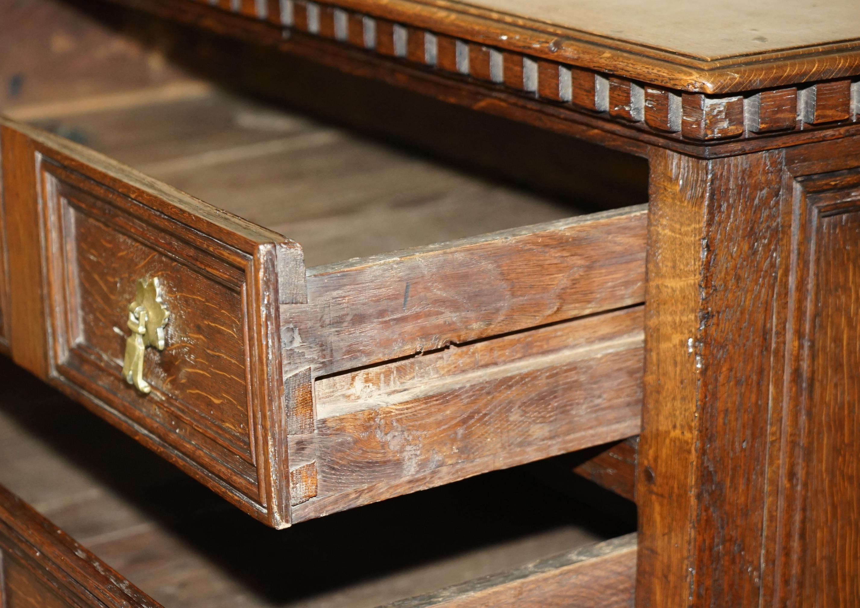 circa 1720, 1740 Antque Dutch Oak Chest of Drawers Very Fine Decorative Piece For Sale 9