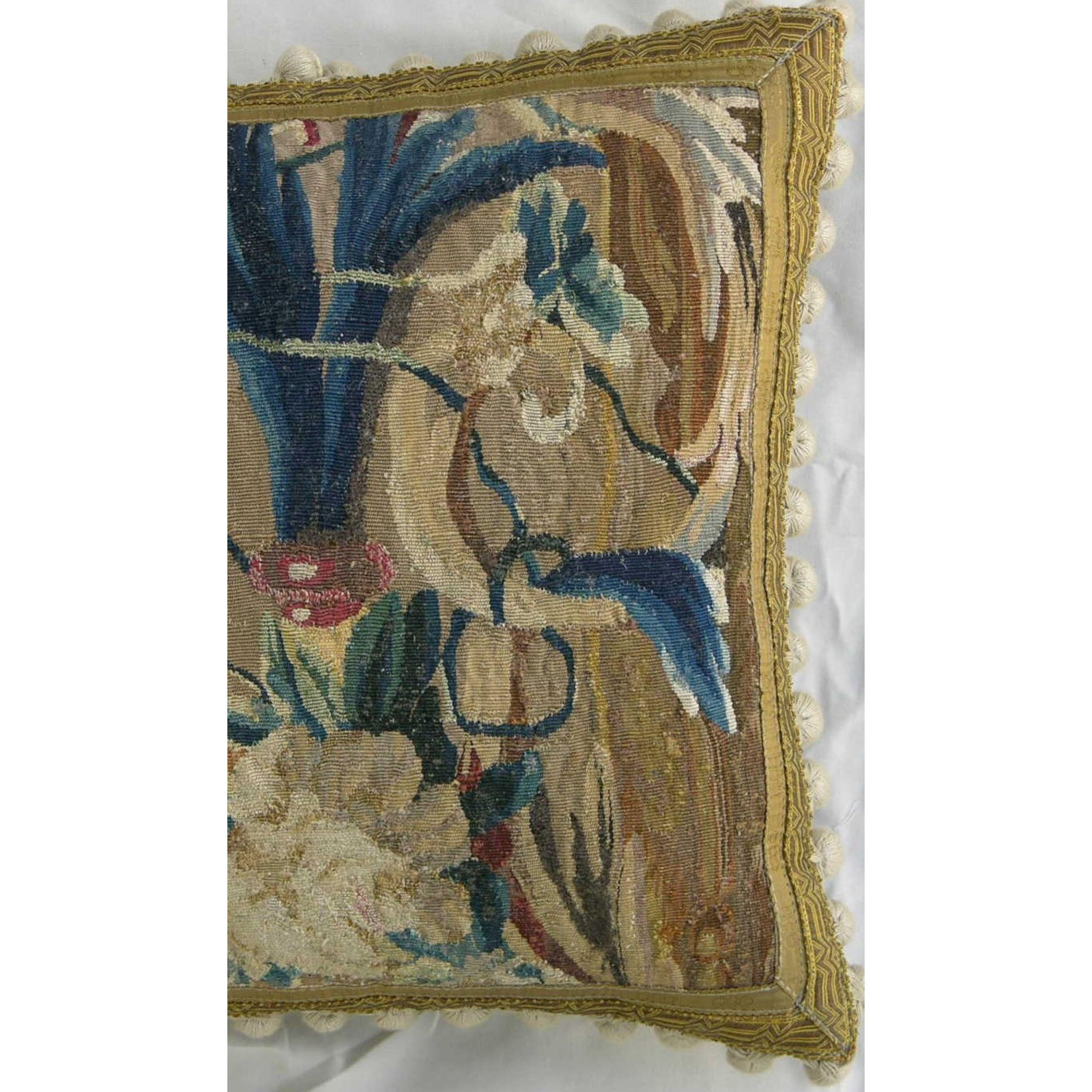 Empire Circa 1720 Antique Brussels Baroque Tapestry Pillow For Sale