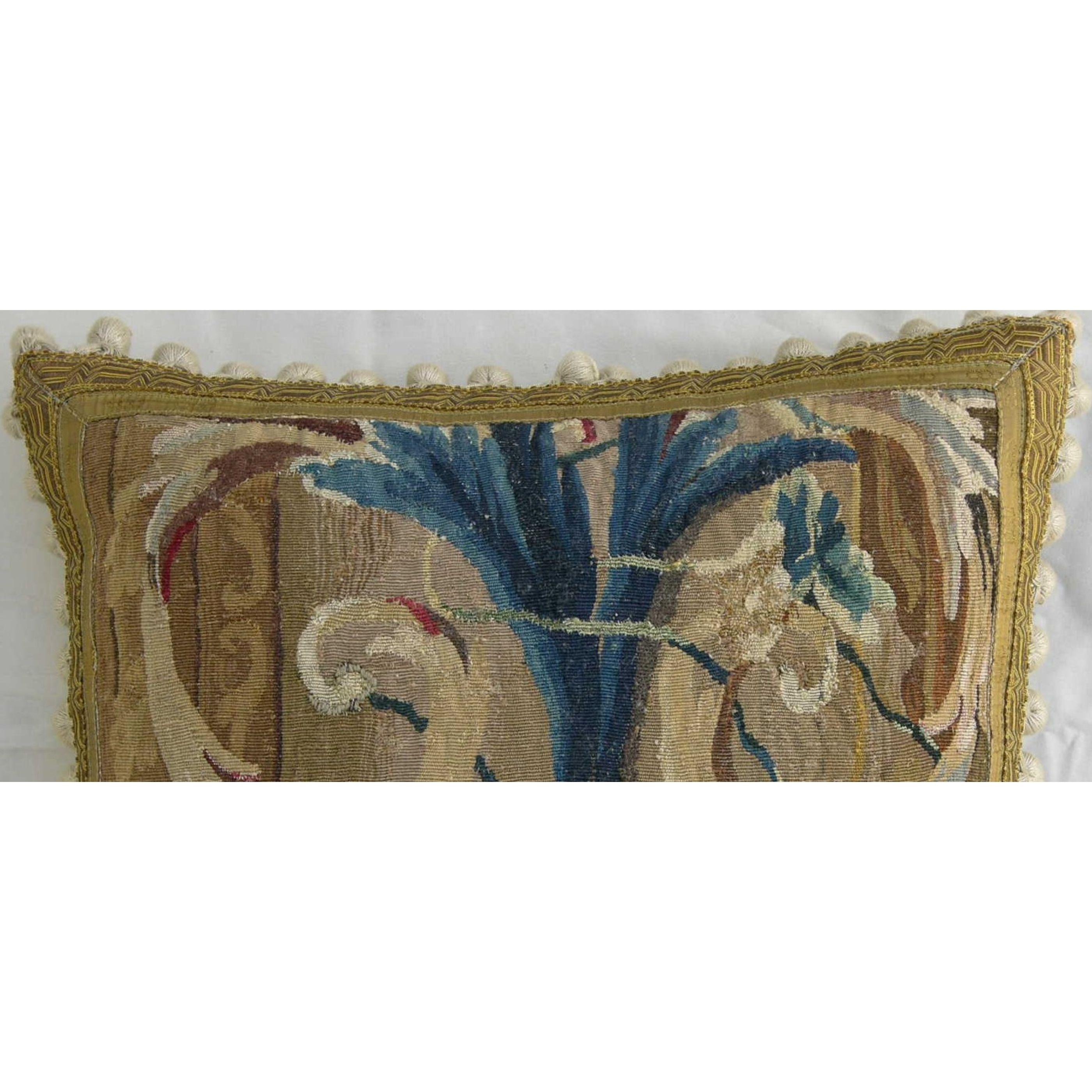 Unknown Circa 1720 Antique Brussels Baroque Tapestry Pillow For Sale