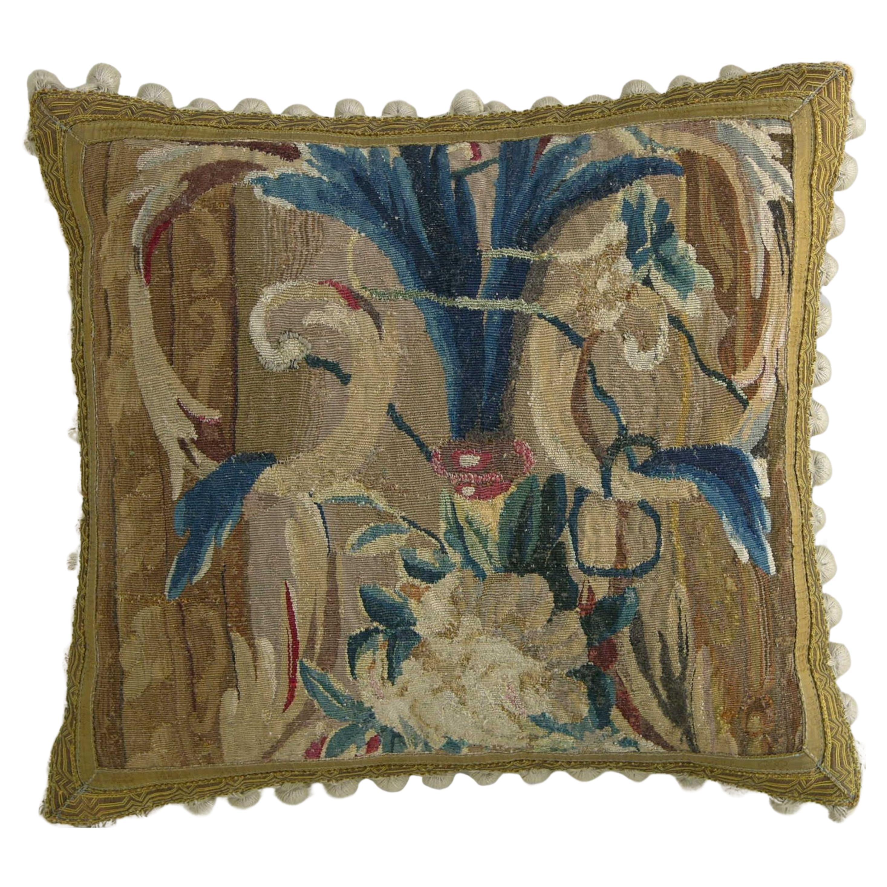 Circa 1720 Antique Brussels Baroque Tapestry Pillow