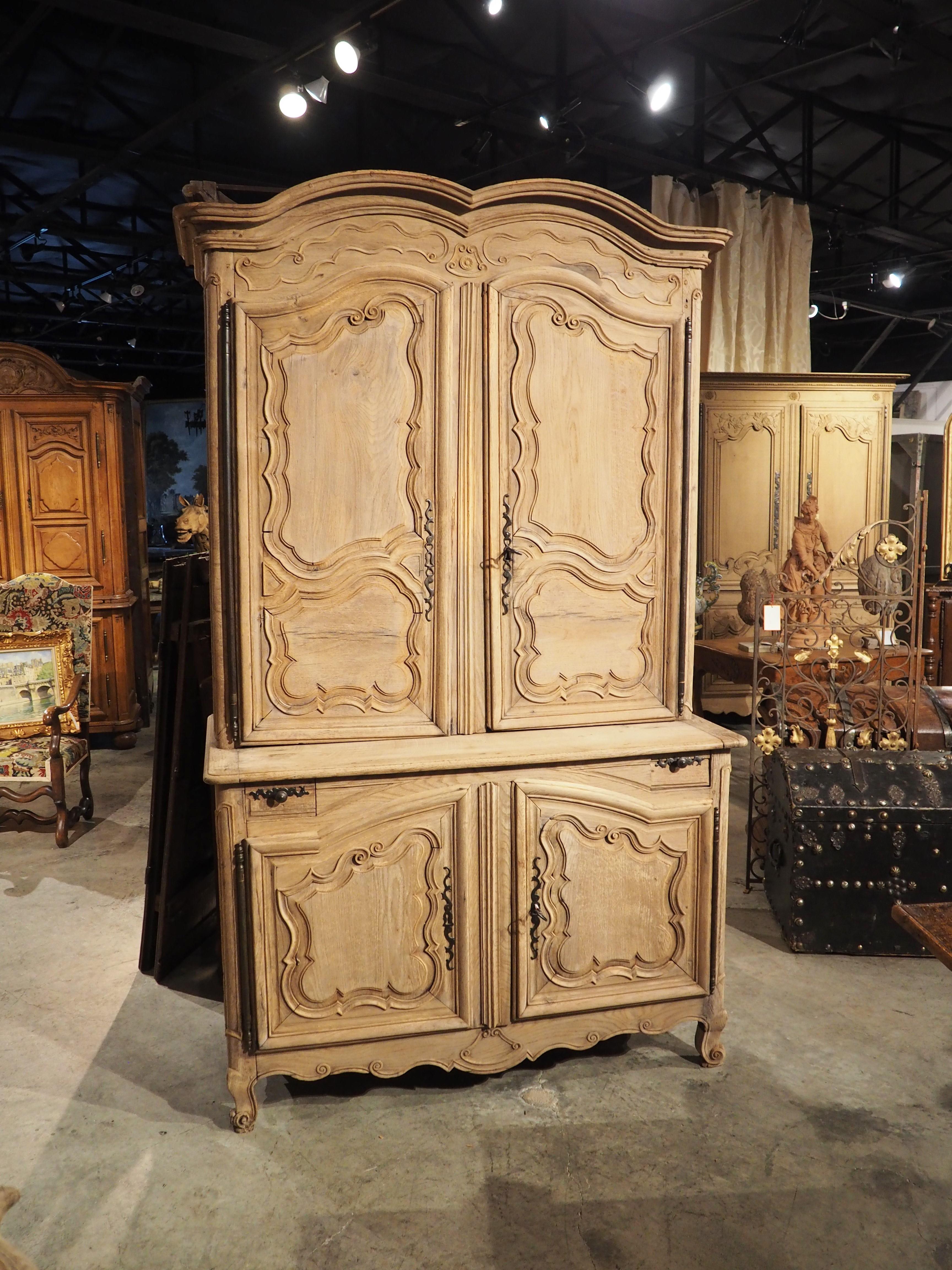 Circa 1730 Bleached Oak Buffet Deux Corps from Laval, France For Sale 5