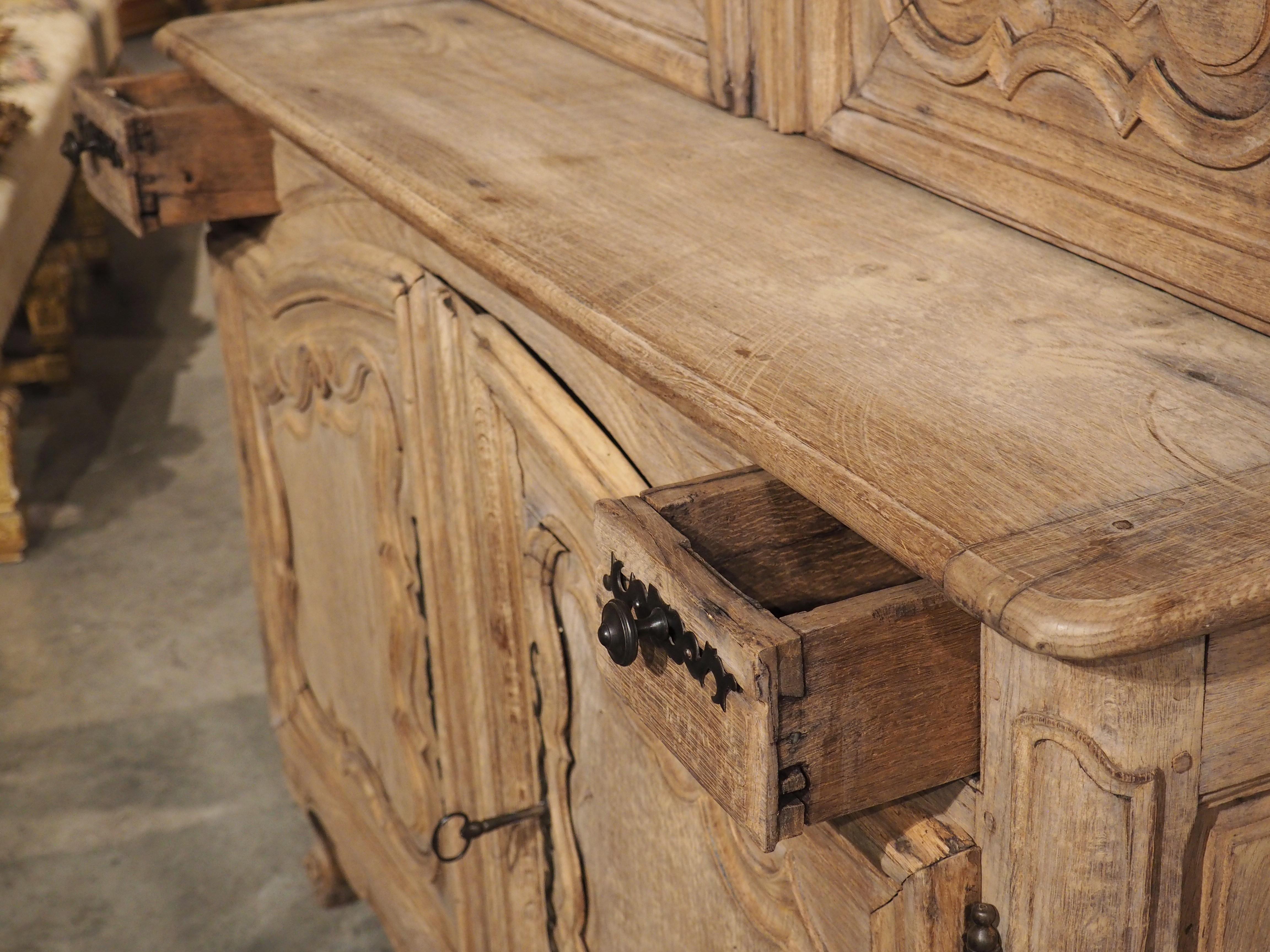 Circa 1730 Bleached Oak Buffet Deux Corps from Laval, France For Sale 7