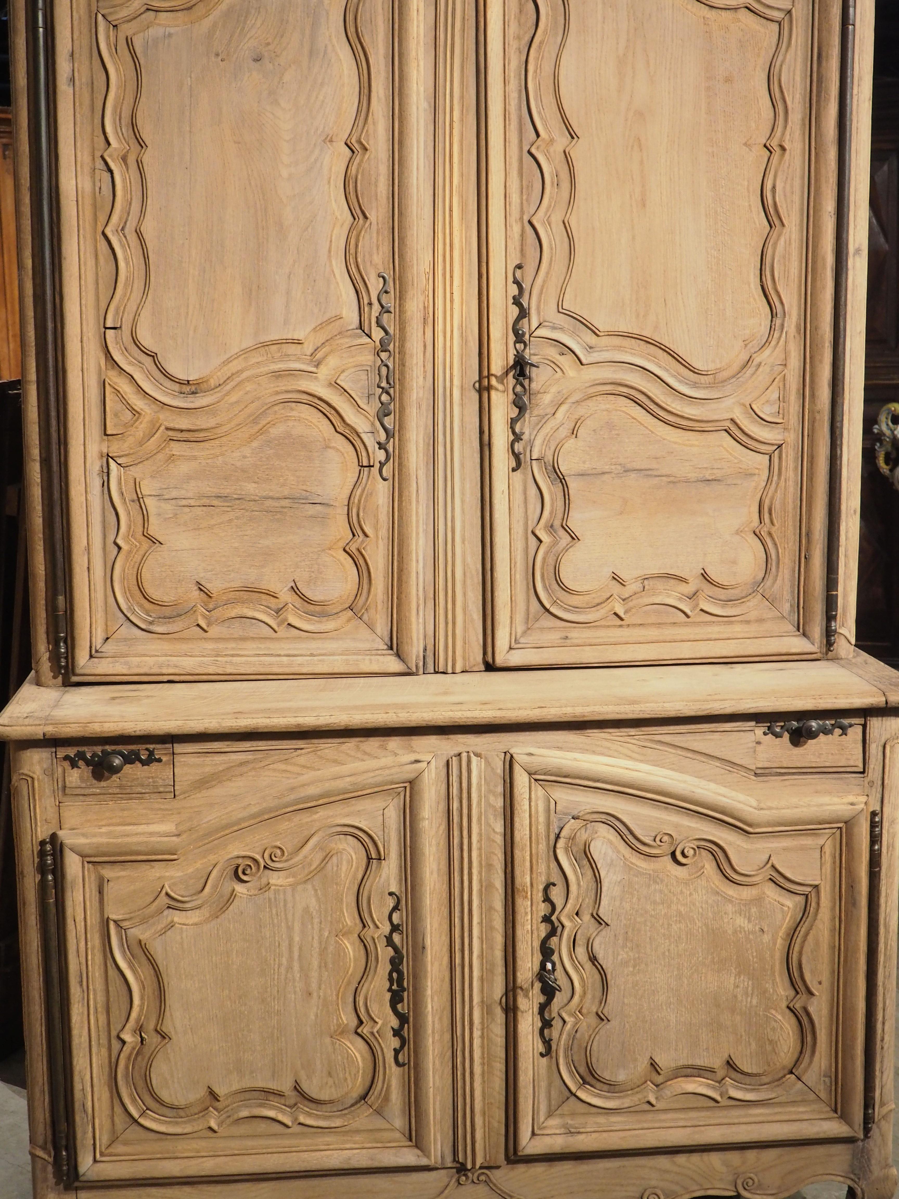 Circa 1730 Bleached Oak Buffet Deux Corps from Laval, France For Sale 8