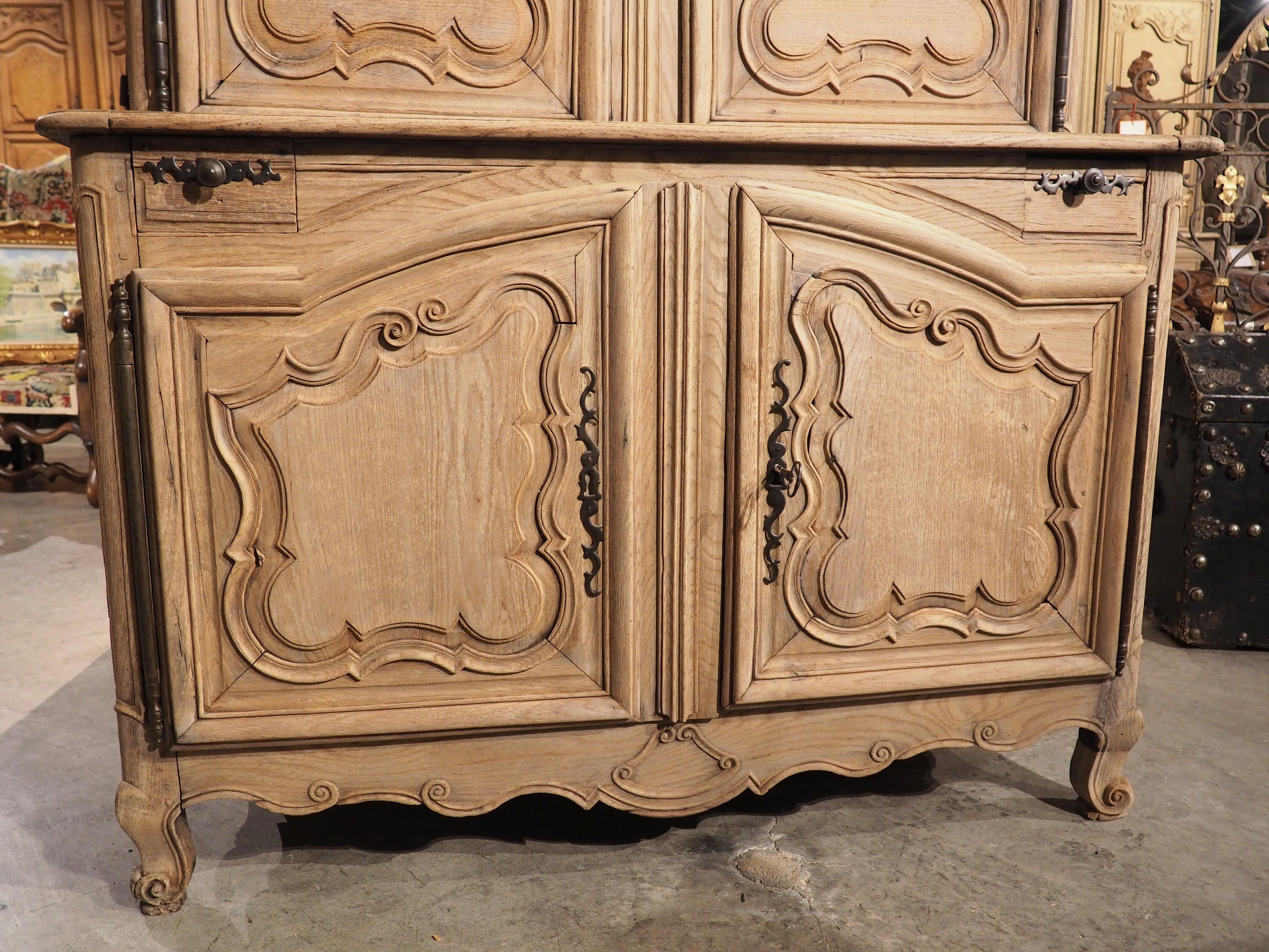 Circa 1730 Bleached Oak Buffet Deux Corps from Laval, France For Sale 10