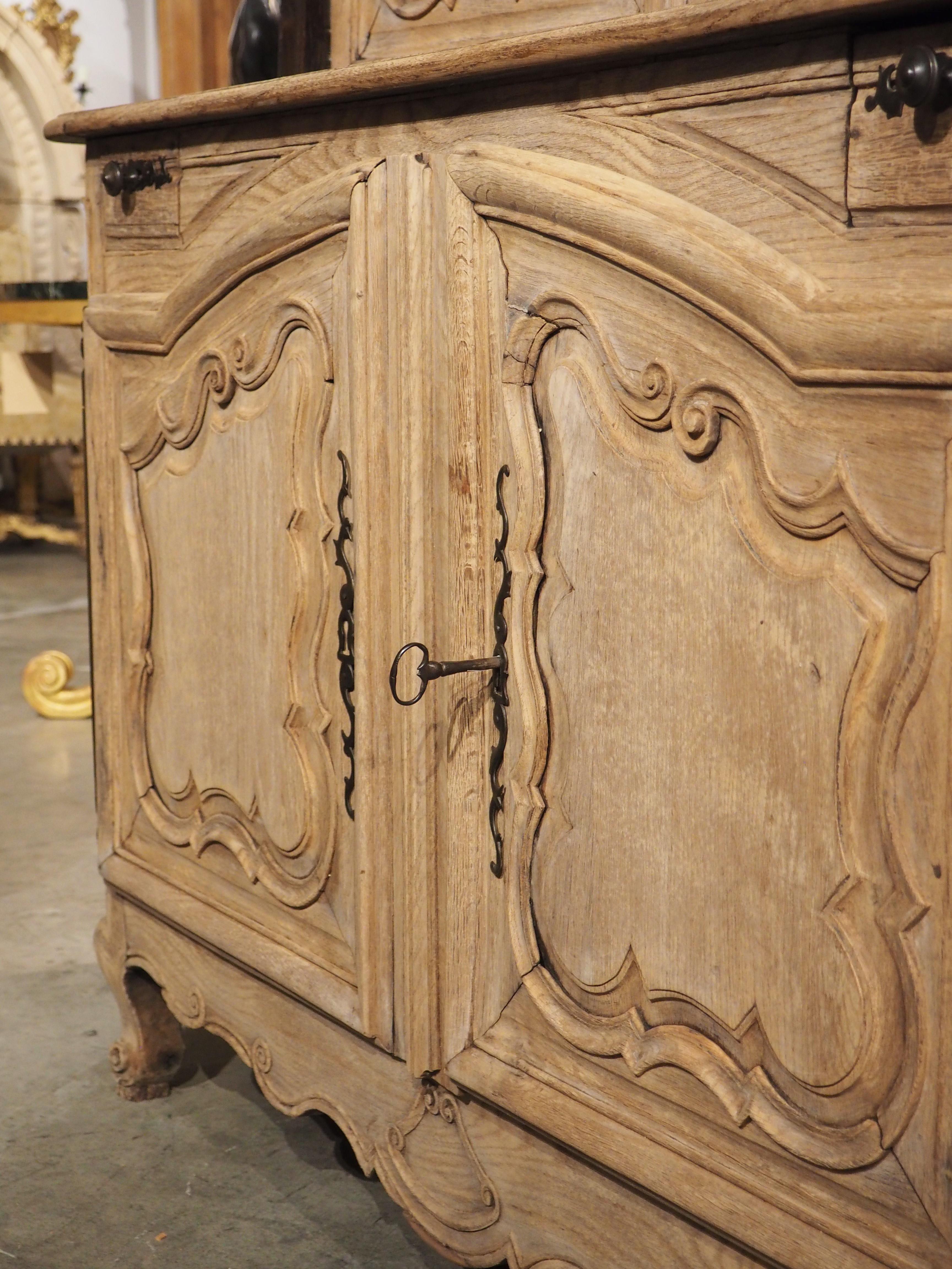 Circa 1730 Bleached Oak Buffet Deux Corps from Laval, France For Sale 12