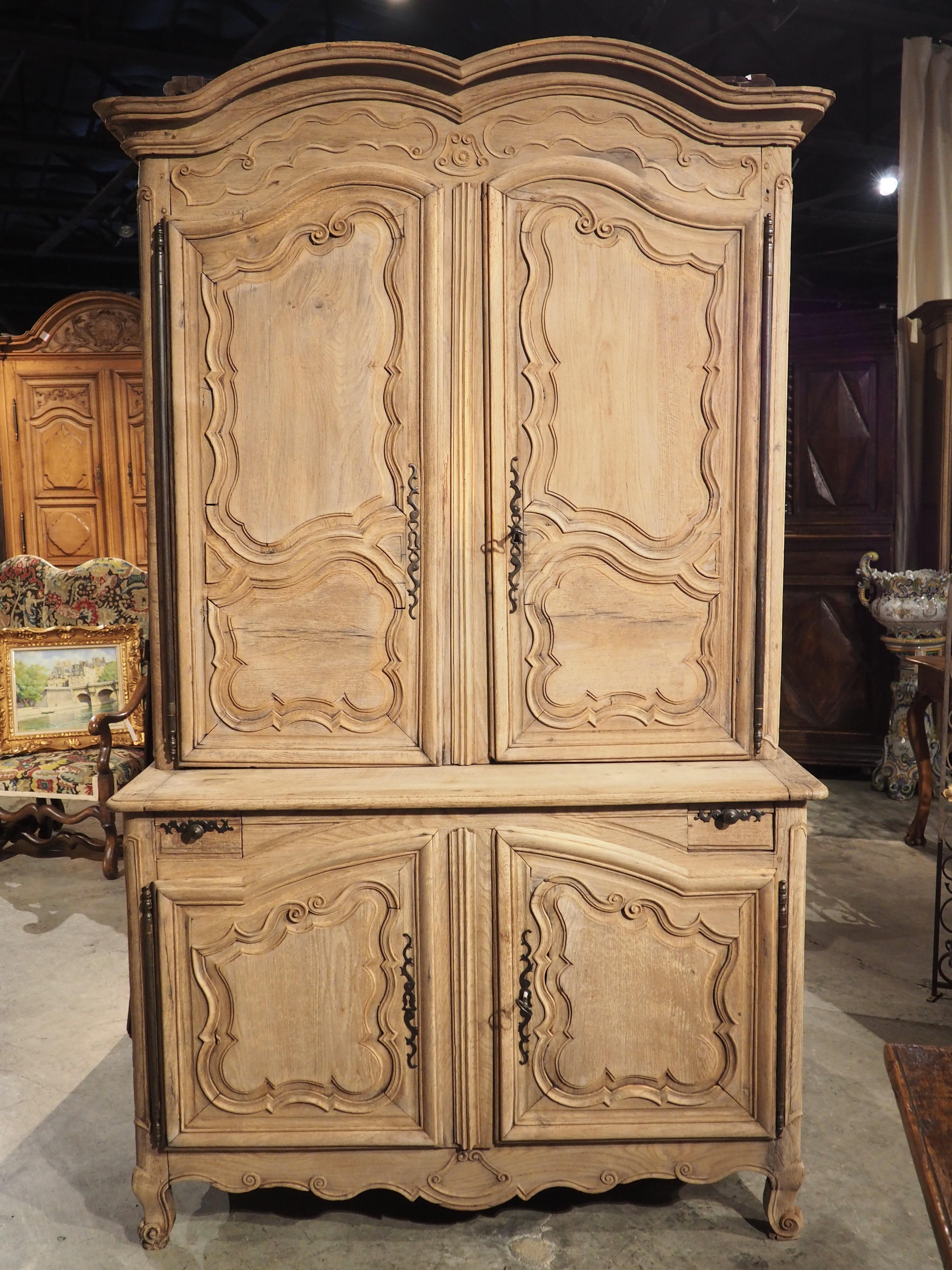 Circa 1730 Bleached Oak Buffet Deux Corps from Laval, France For Sale 14