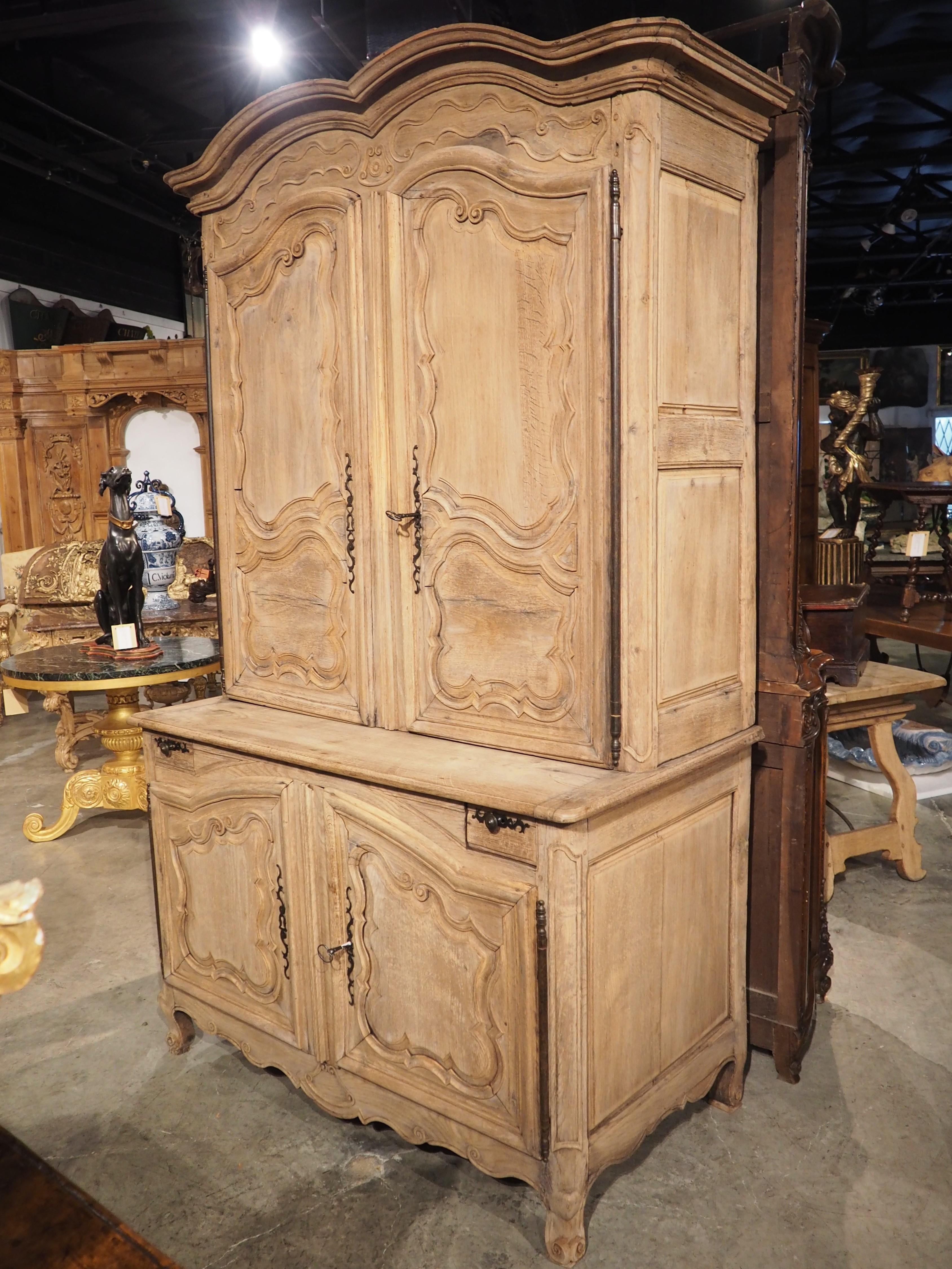 Mid-18th Century Circa 1730 Bleached Oak Buffet Deux Corps from Laval, France For Sale
