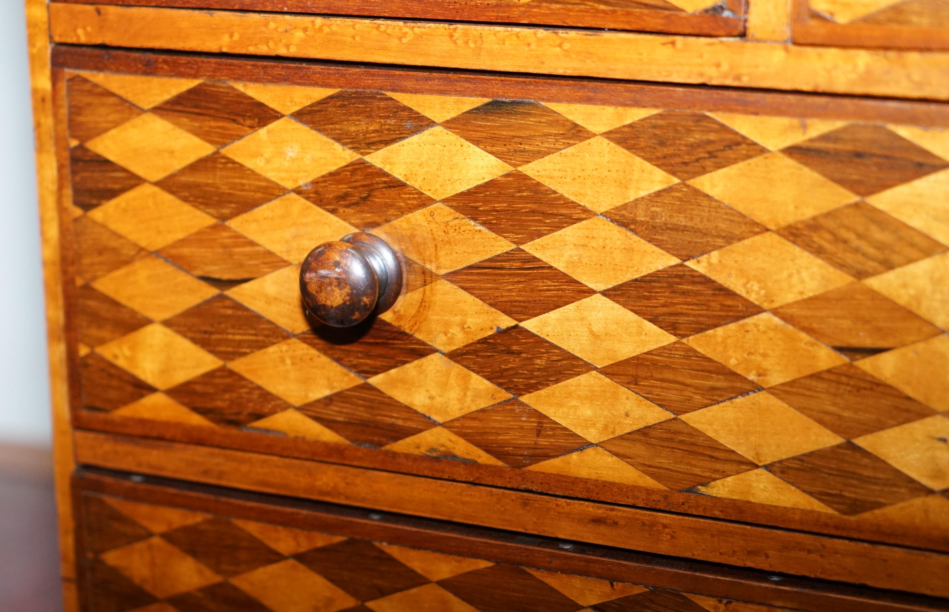 Continental Mahogany & Satinwood Parquetry Miniature Chest of Drawers circa 1740 4