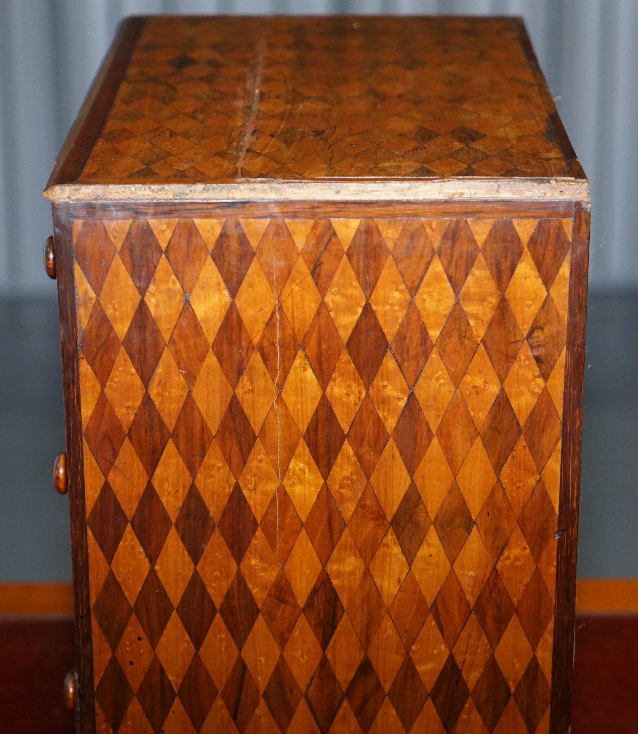 Continental Mahogany & Satinwood Parquetry Miniature Chest of Drawers circa 1740 11