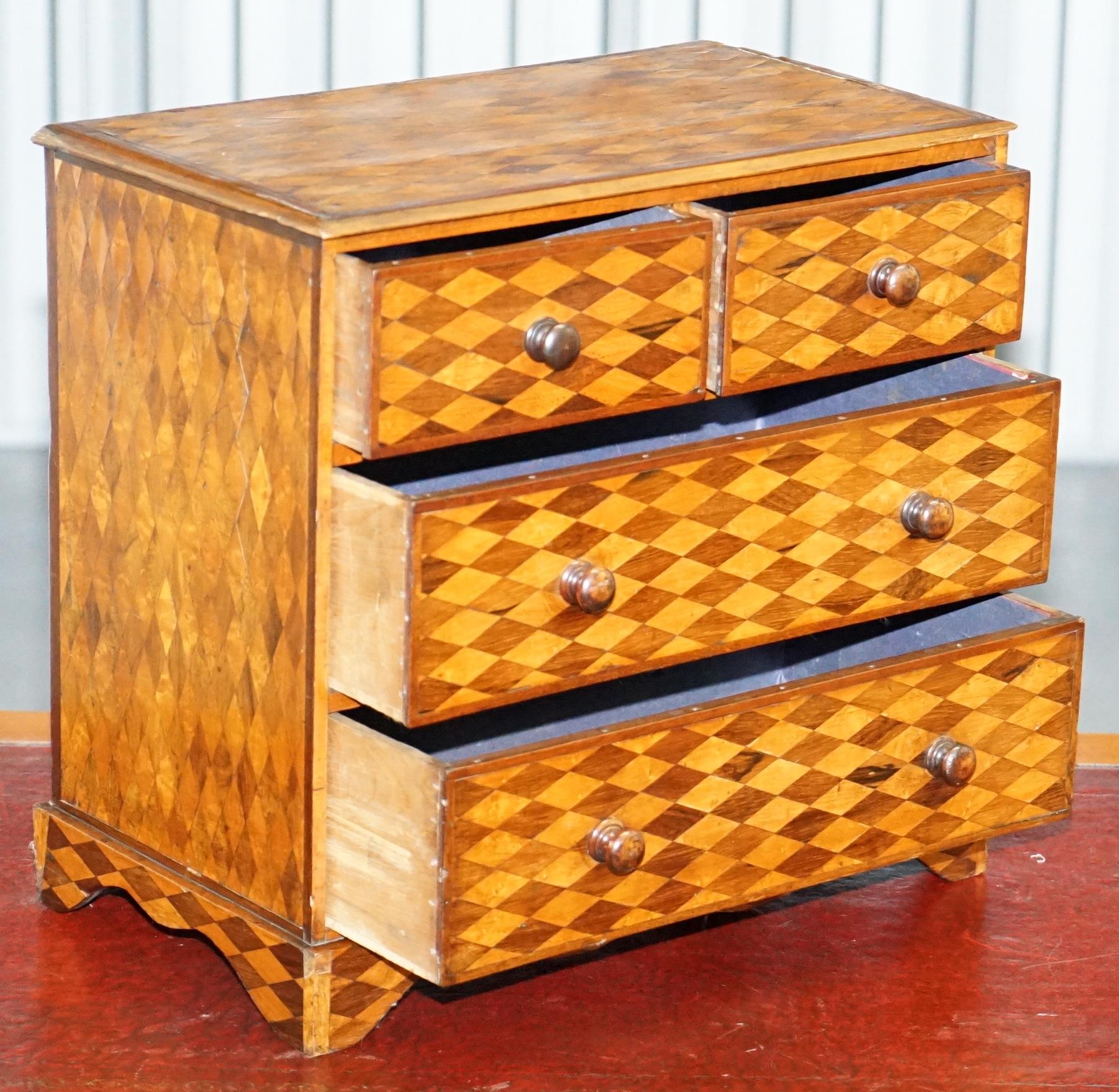 Continental Mahogany & Satinwood Parquetry Miniature Chest of Drawers circa 1740 12