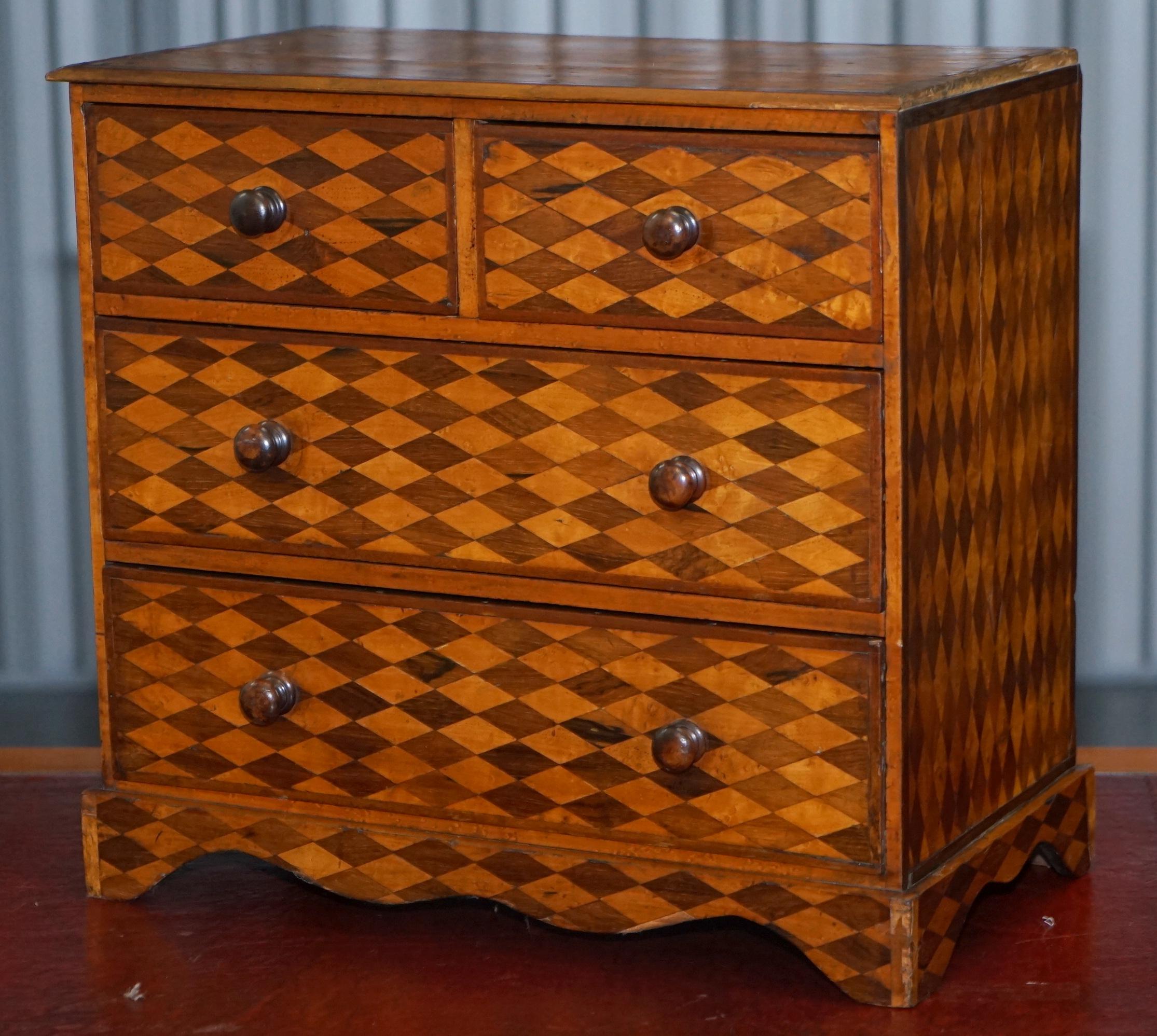 Georgian Continental Mahogany & Satinwood Parquetry Miniature Chest of Drawers circa 1740