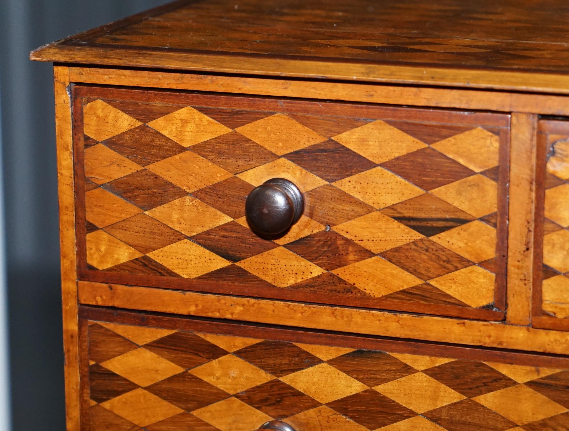 Continental Mahogany & Satinwood Parquetry Miniature Chest of Drawers circa 1740 1