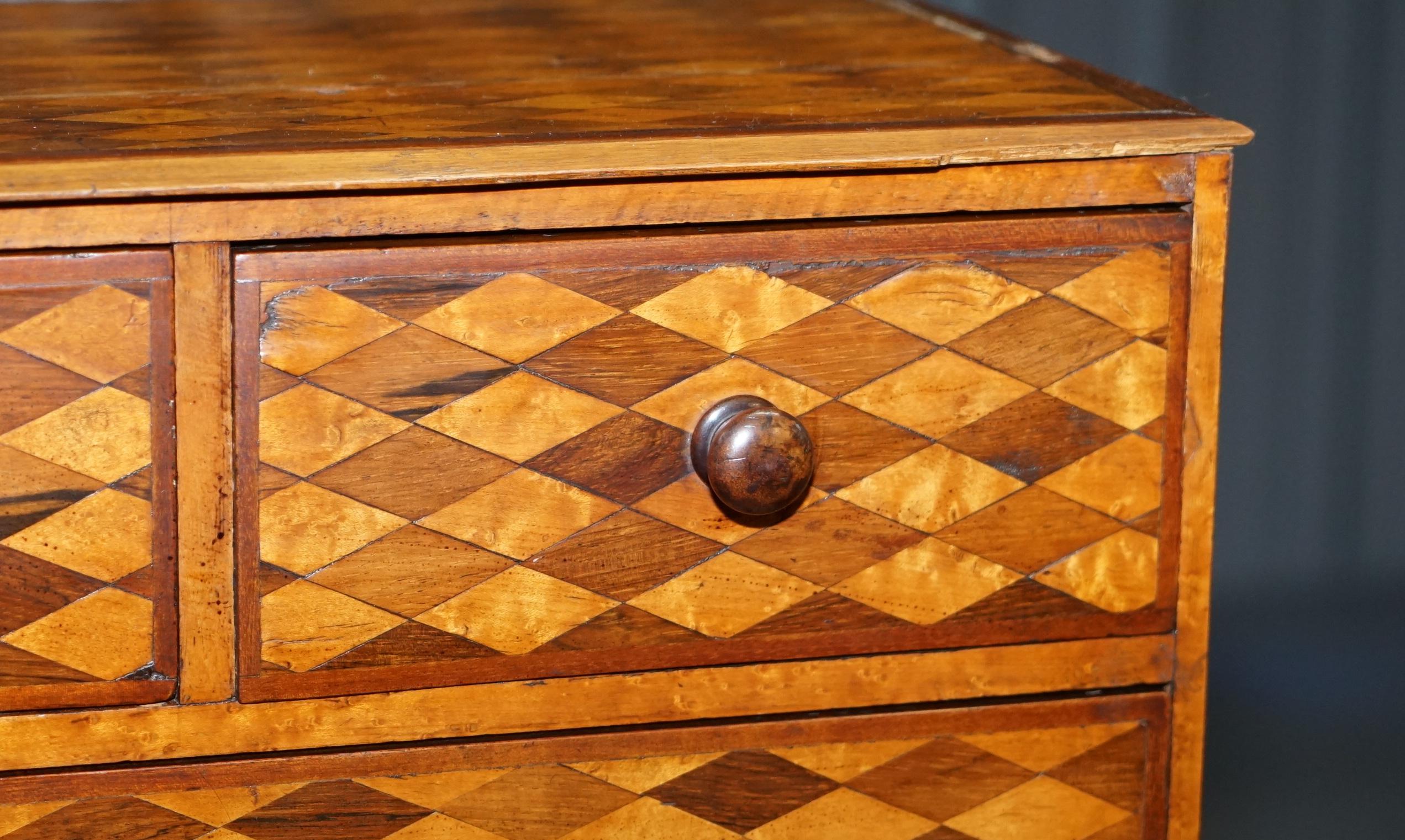 Continental Mahogany & Satinwood Parquetry Miniature Chest of Drawers circa 1740 2