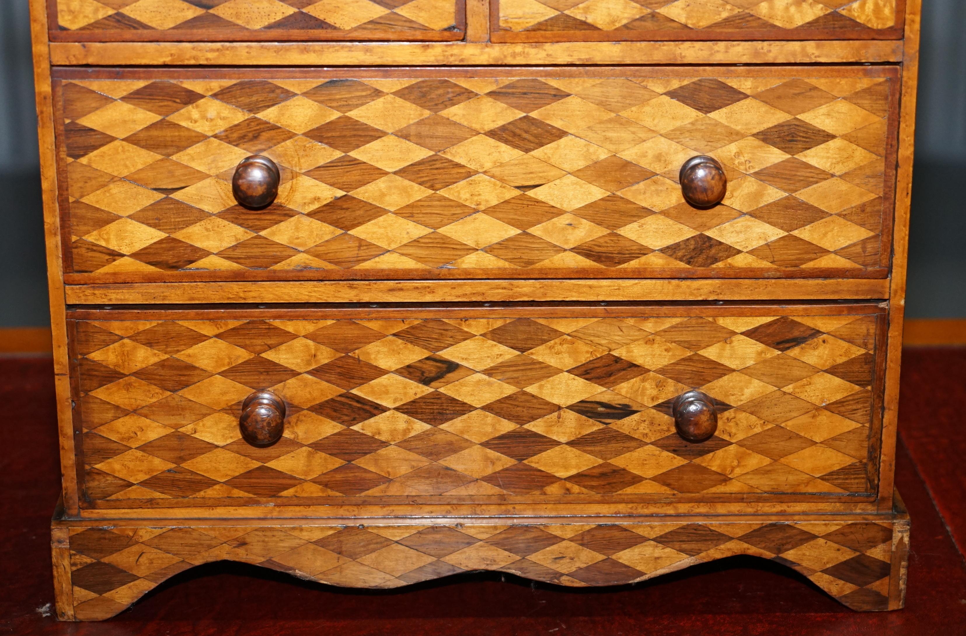 Continental Mahogany & Satinwood Parquetry Miniature Chest of Drawers circa 1740 3
