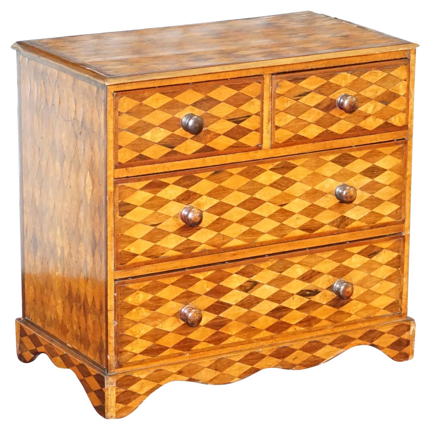 Continental Mahogany & Satinwood Parquetry Miniature Chest of Drawers circa 1740